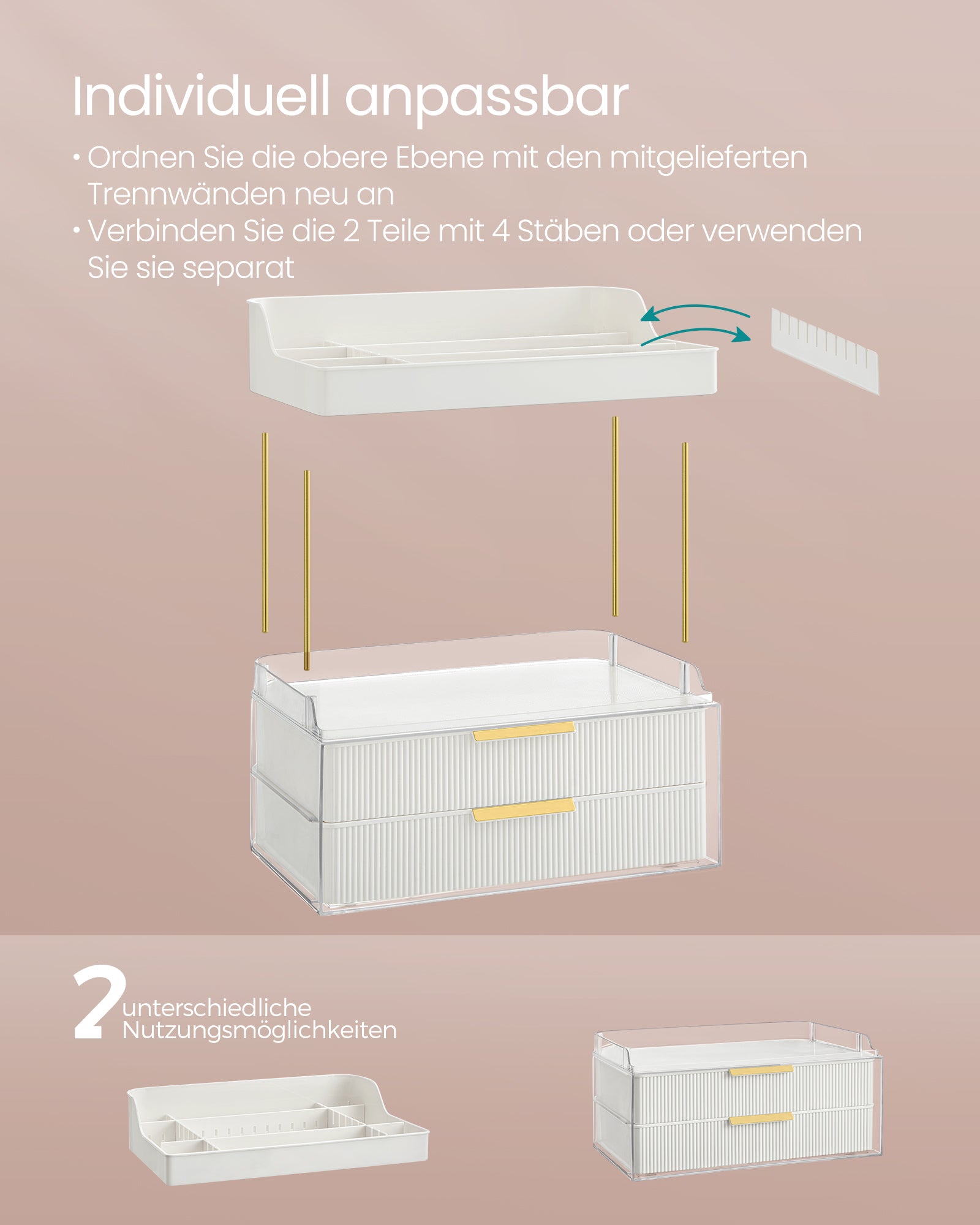 Make-Up Organizer 4 nivåer 20 x 32 x 39,1 cm, Wolkwit