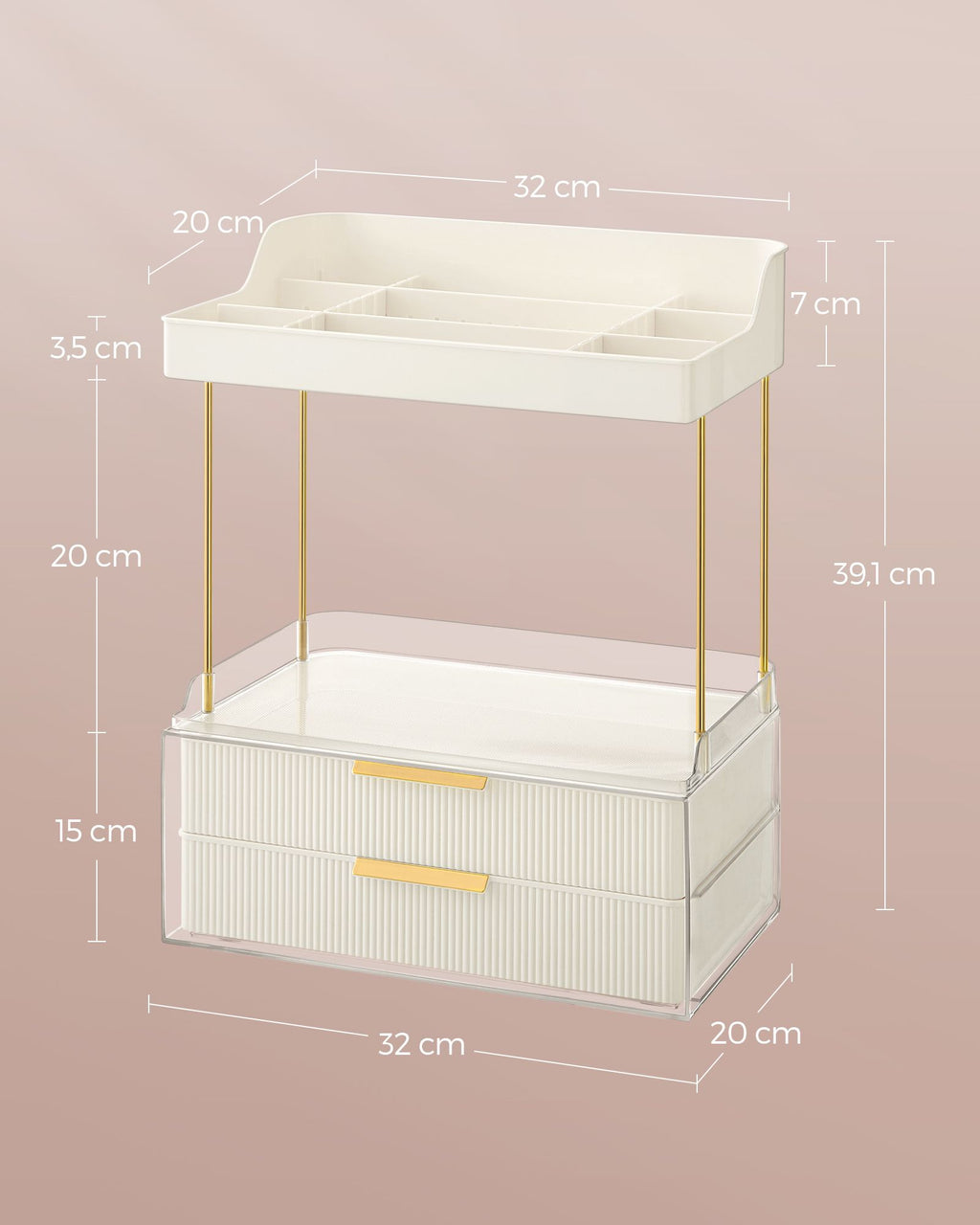 Make-Up Organizer 4 nivåer 20 x 32 x 39,1 cm, Wolkwit