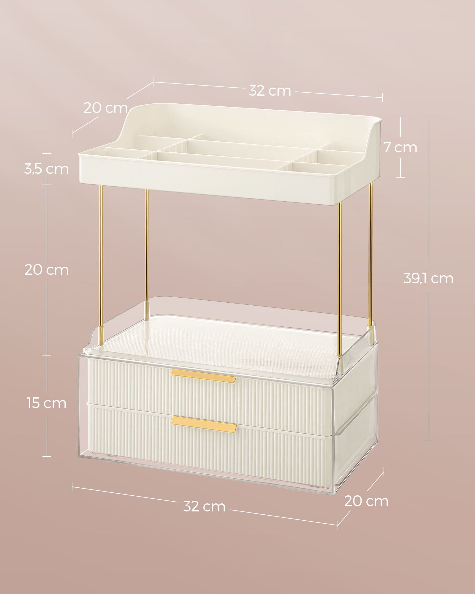 Make-Up Organizer 4 nivåer 20 x 32 x 39,1 cm, Wolkwit