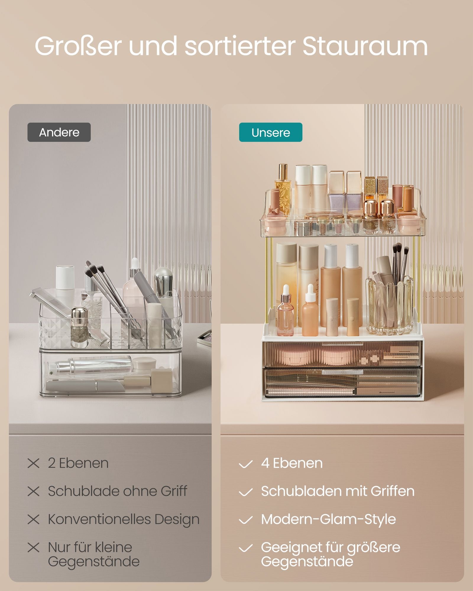 Make-Up Organizer 4 nivåer 20 x 32 x 39,1 cm, transparent