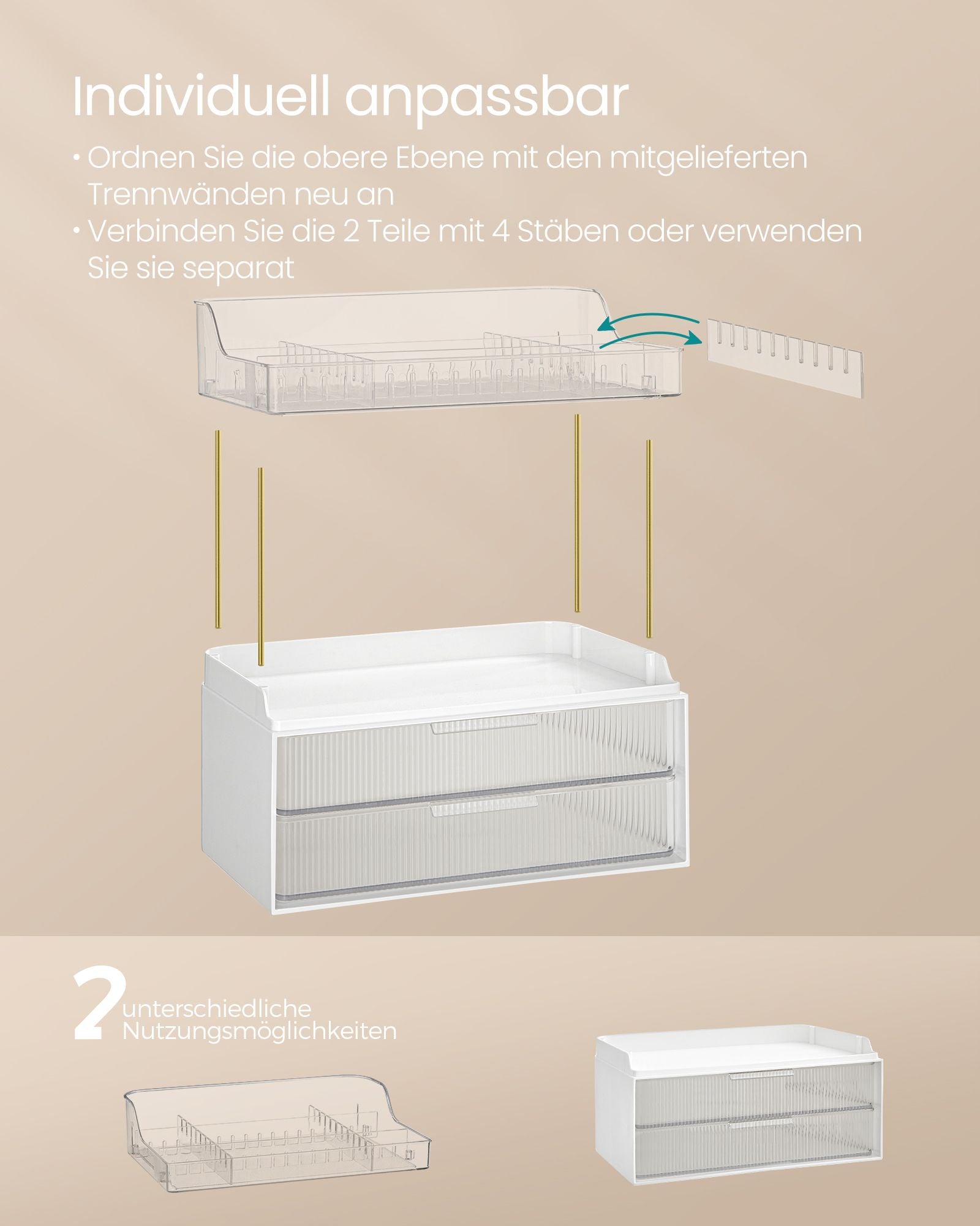 Make-Up Organizer 4 nivåer 20 x 32 x 39,1 cm, transparent