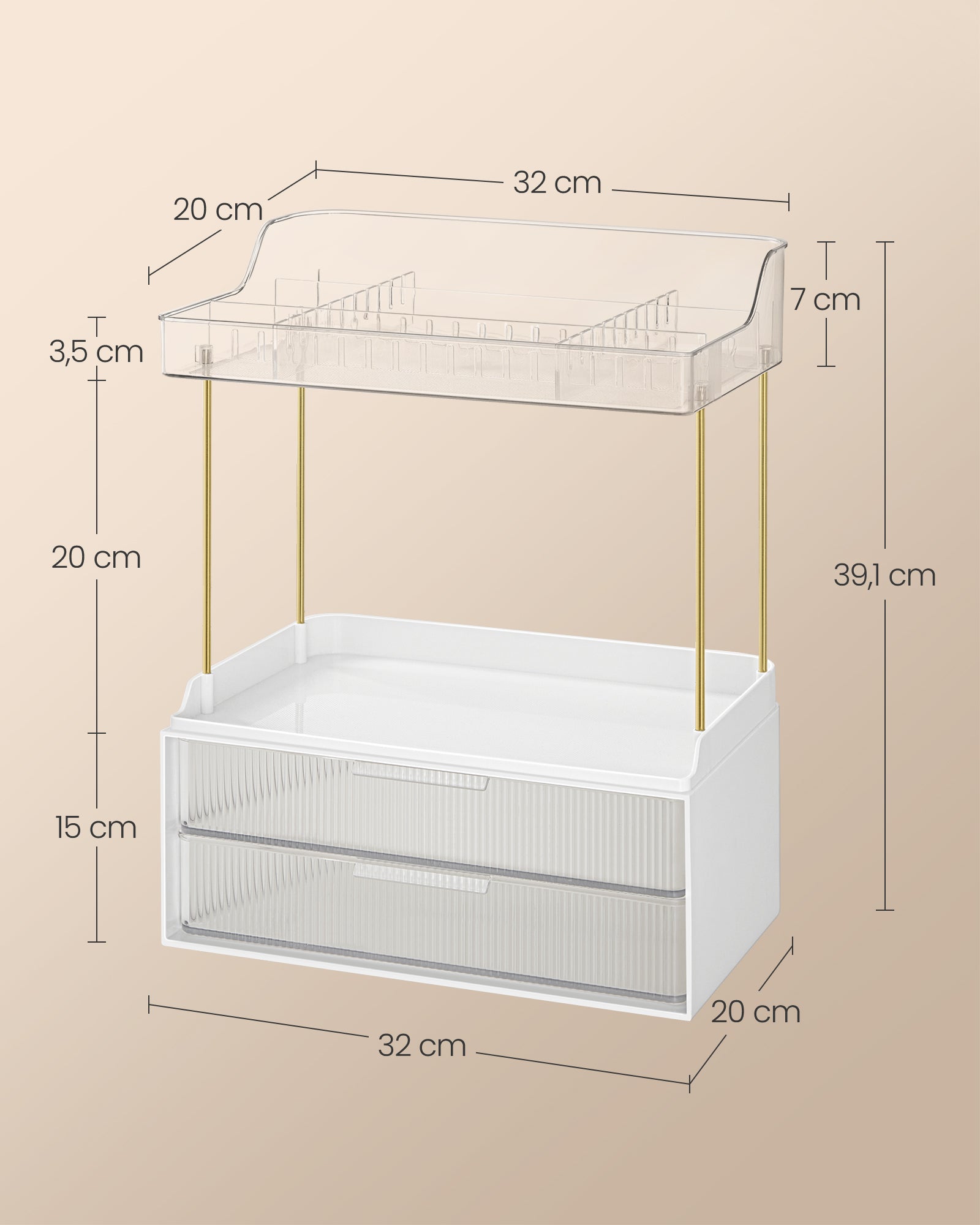 Make-Up Organizer 4 nivåer 20 x 32 x 39,1 cm, transparent
