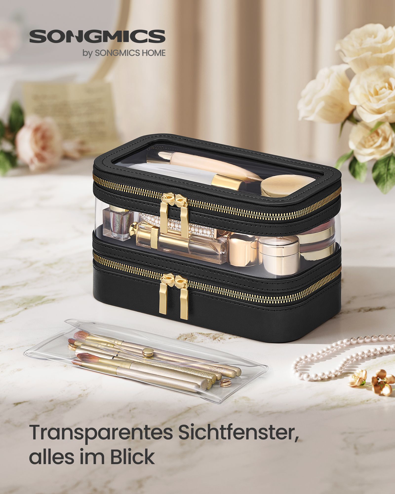 Sminkväska med smyckeskrin – Elegant design – Bläcksvart