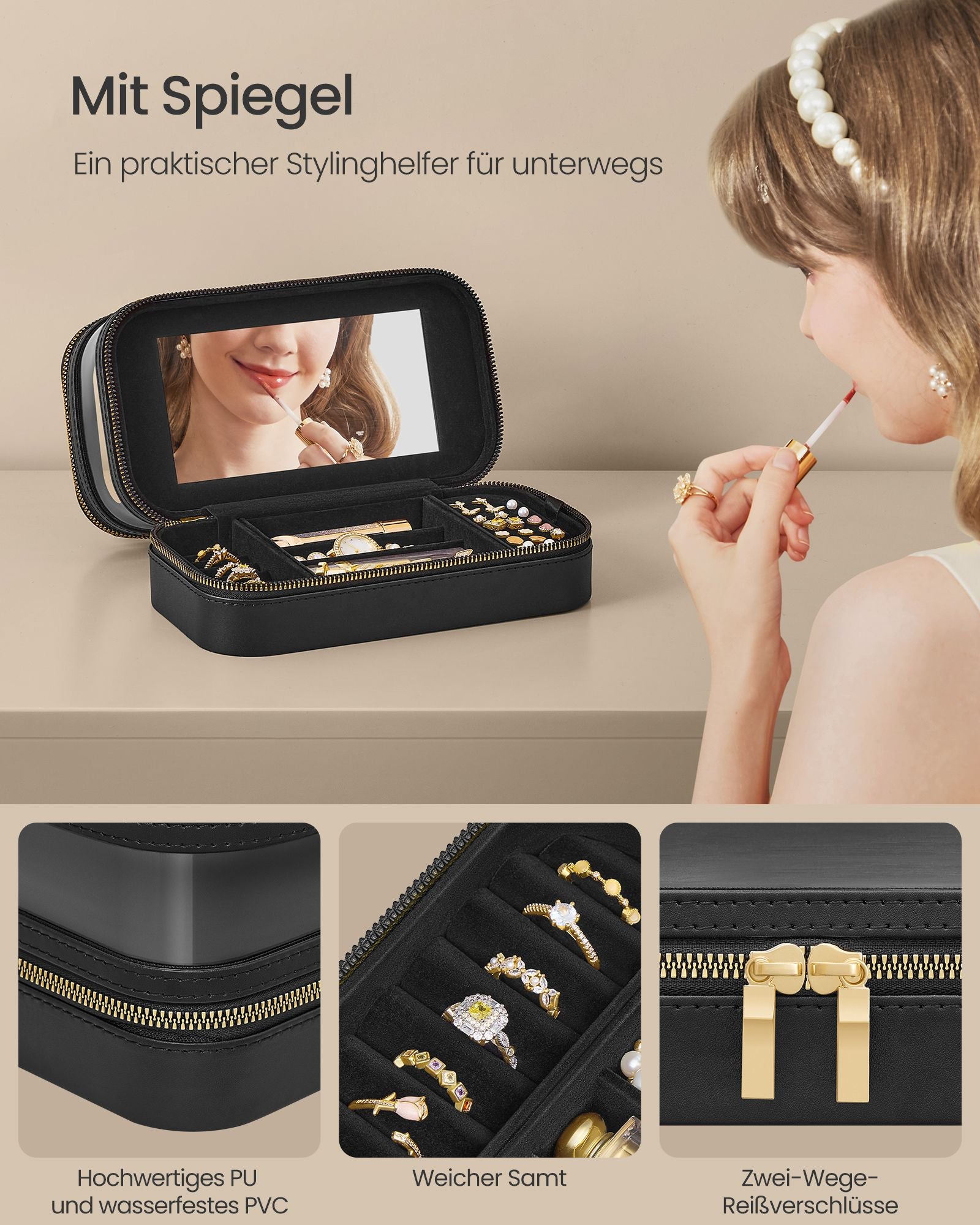 Make-up väska med smyckeslåda bläcksvart