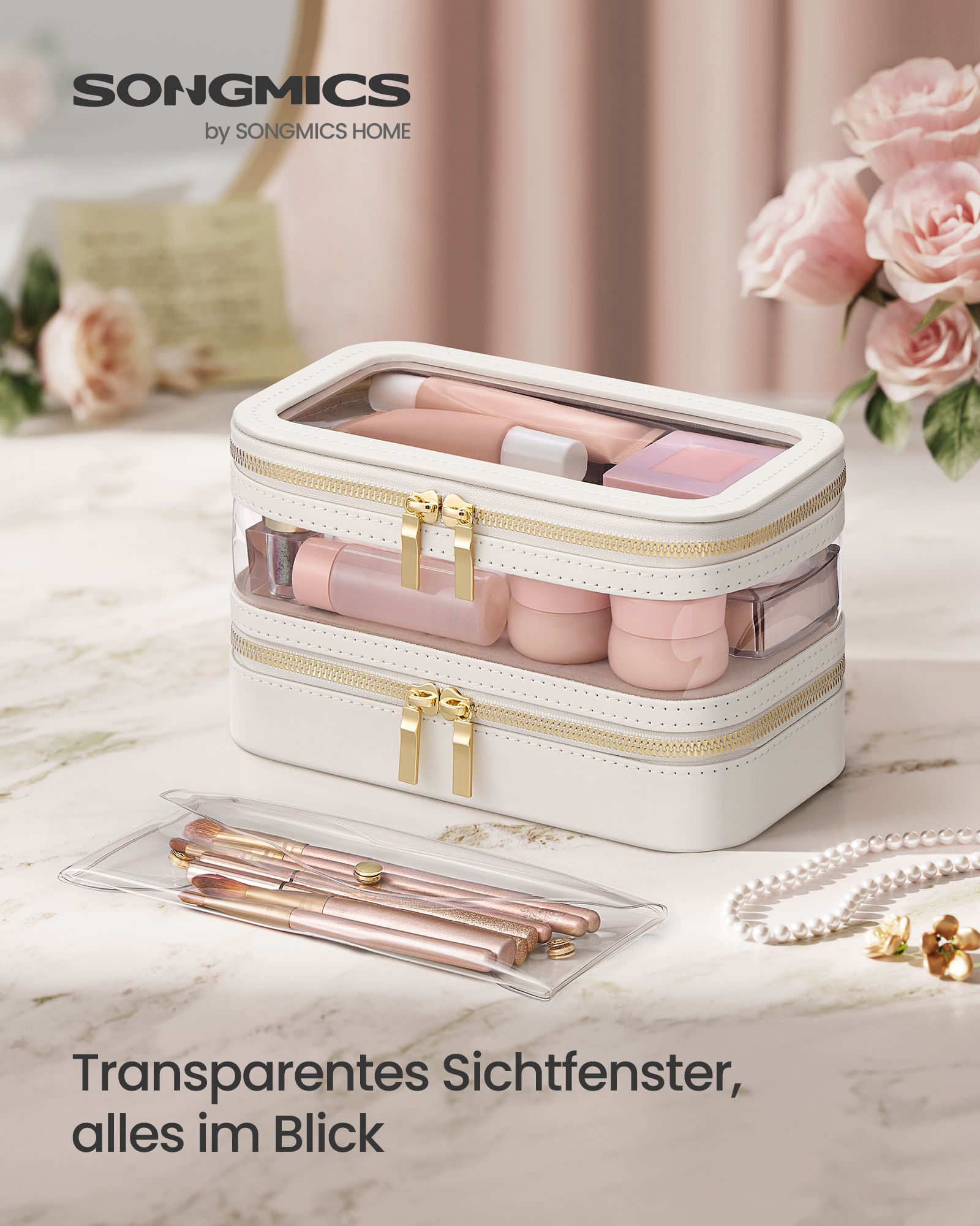 Sminkväska med smyckeskrin – Elegant design – Molnvit
