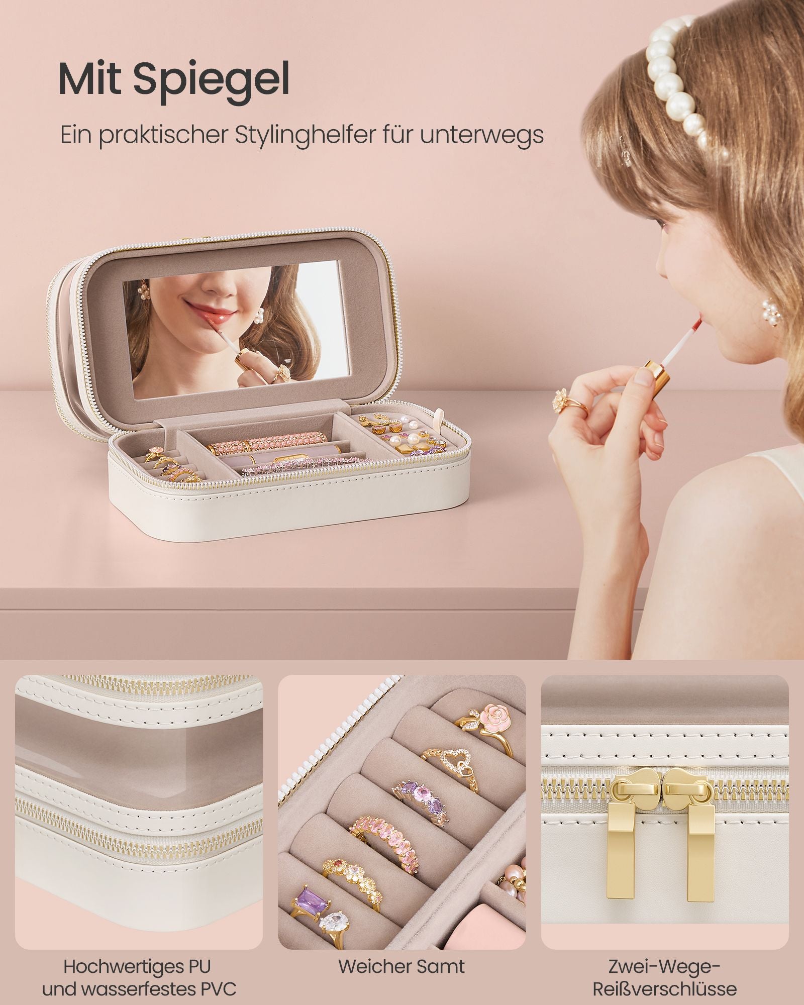 Sminkväska med smyckeskrin – Elegant design – Molnvit