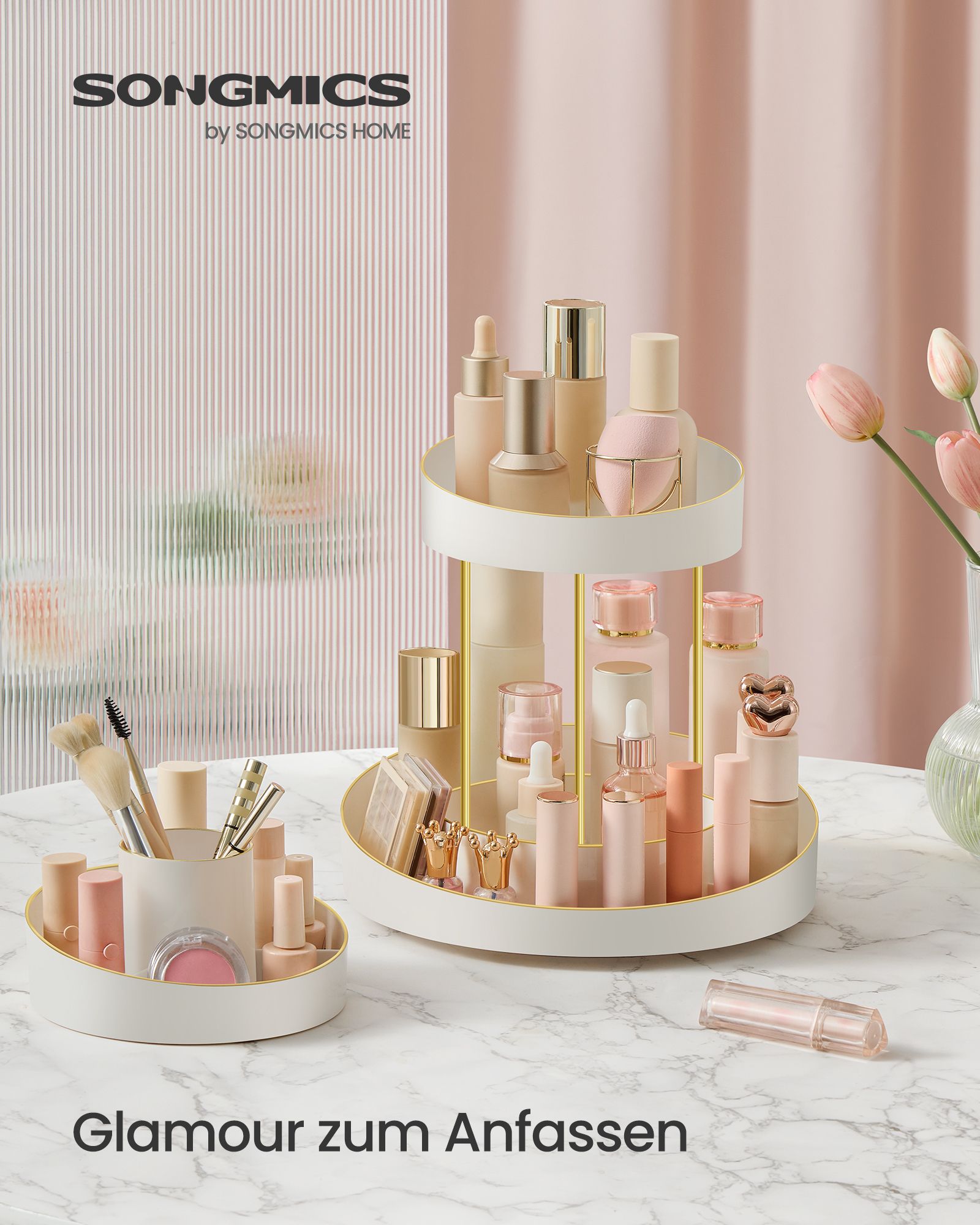 Make-Up Organizer Rotatable med extra skål med guldfärgad
