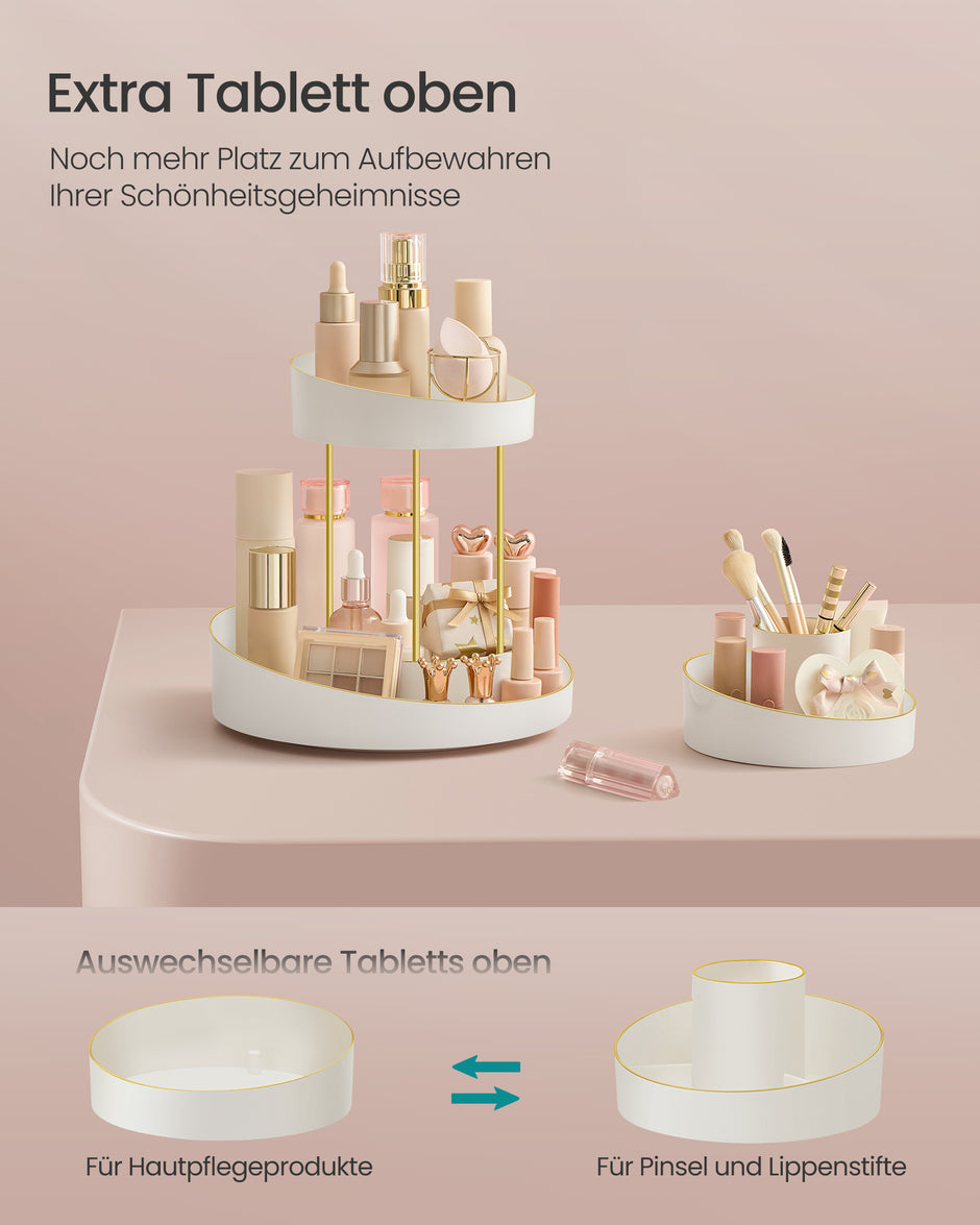 Make-Up Organizer Roterbar med extra bricka Vitguld