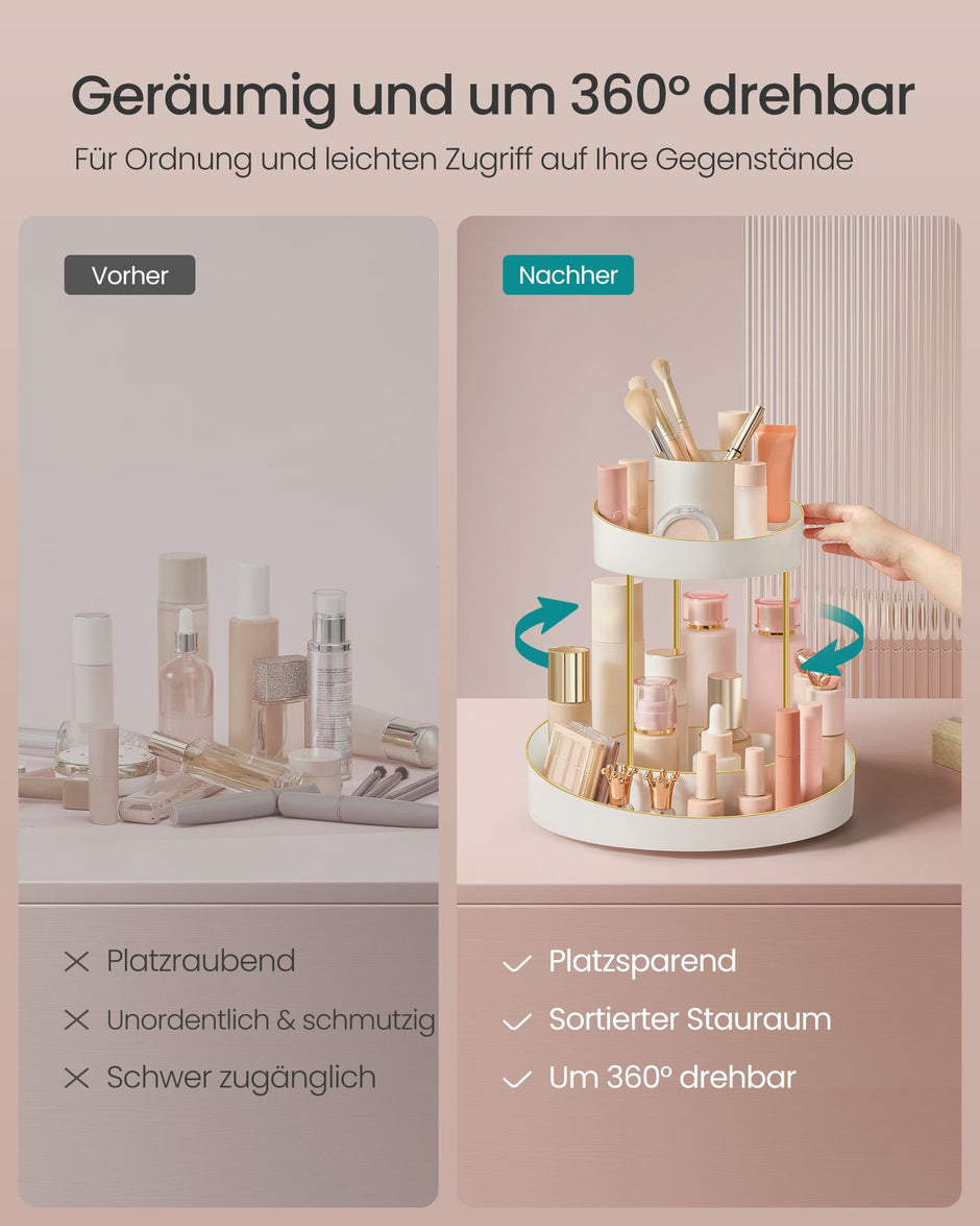 Make-Up Organizer Roterbar med extra bricka Vitguld