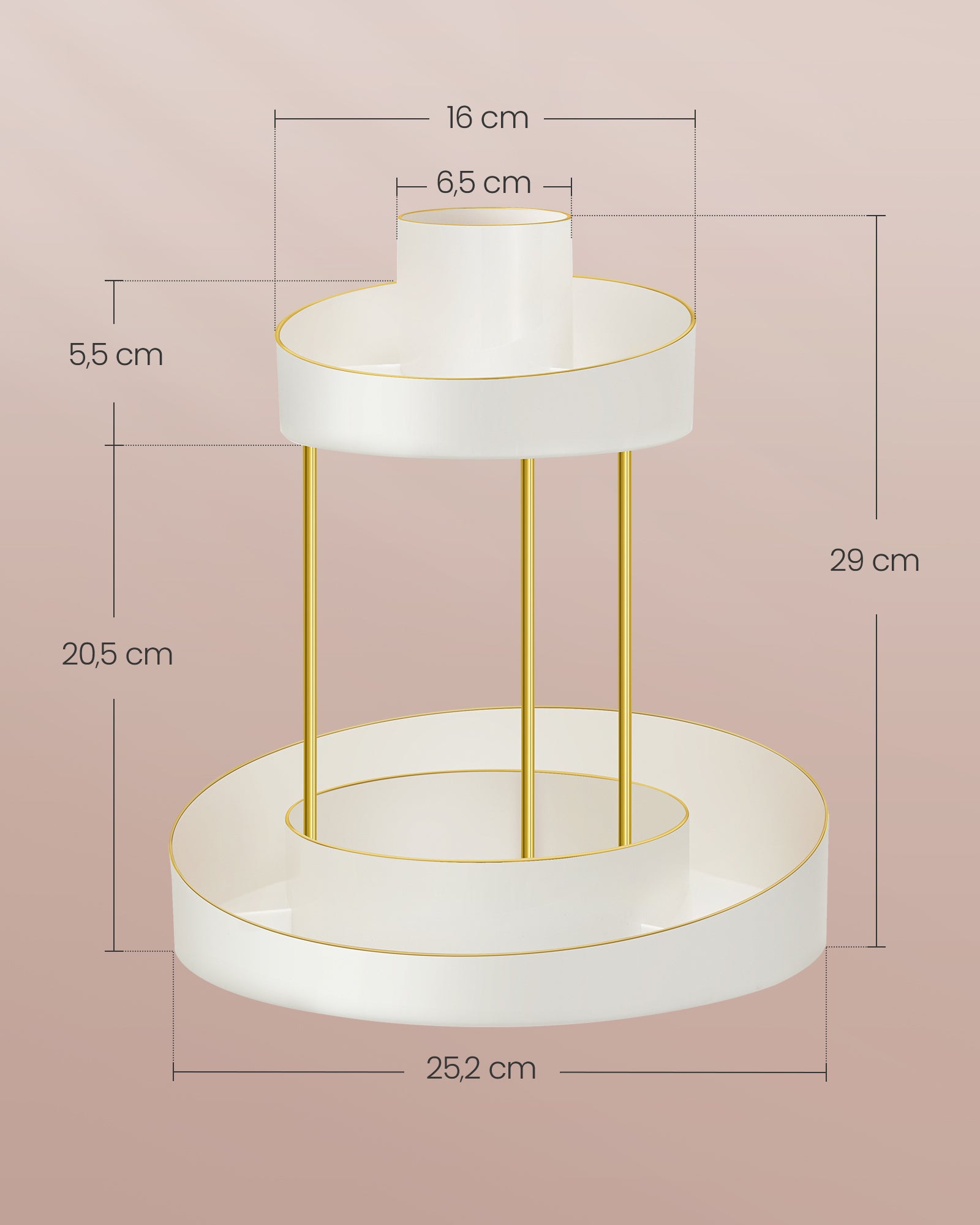 Make-Up Organizer Rotatable med extra skål med guldfärgad