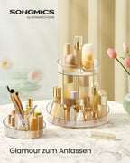 Vändande make-up arrangör med extra transparent behållare