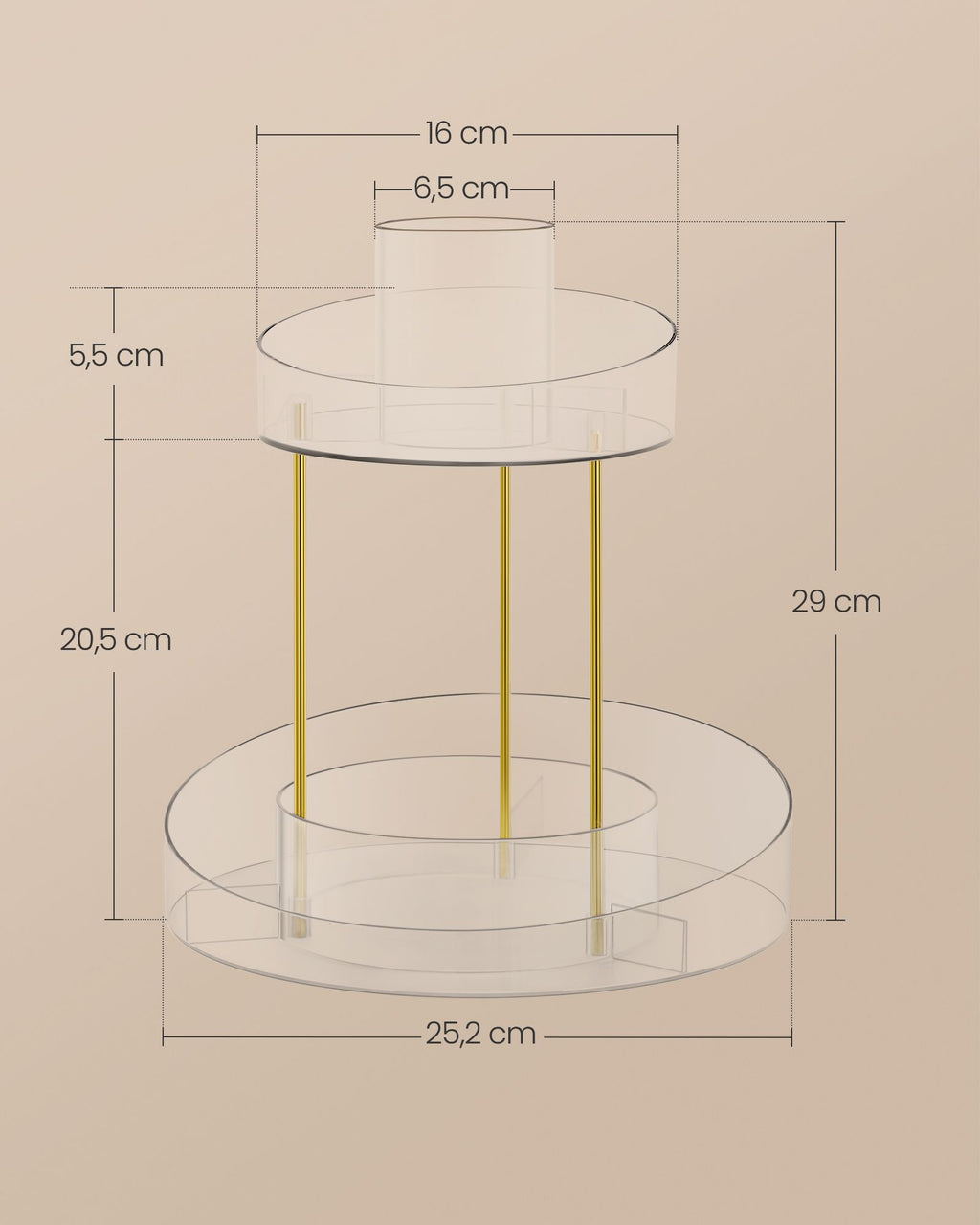Vändande make-up arrangör med extra transparent behållare
