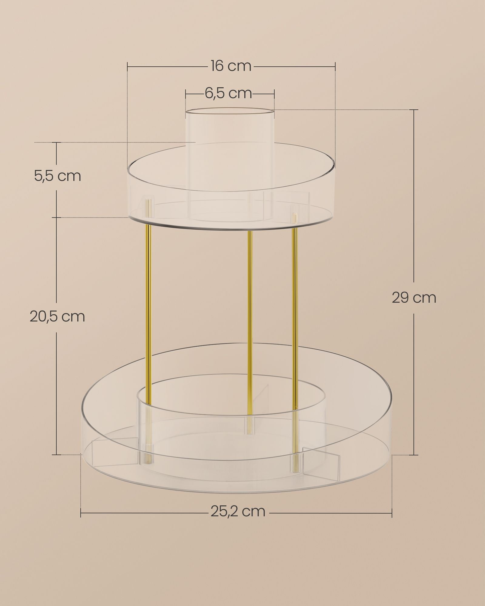 Vändande make-up arrangör med extra transparent behållare
