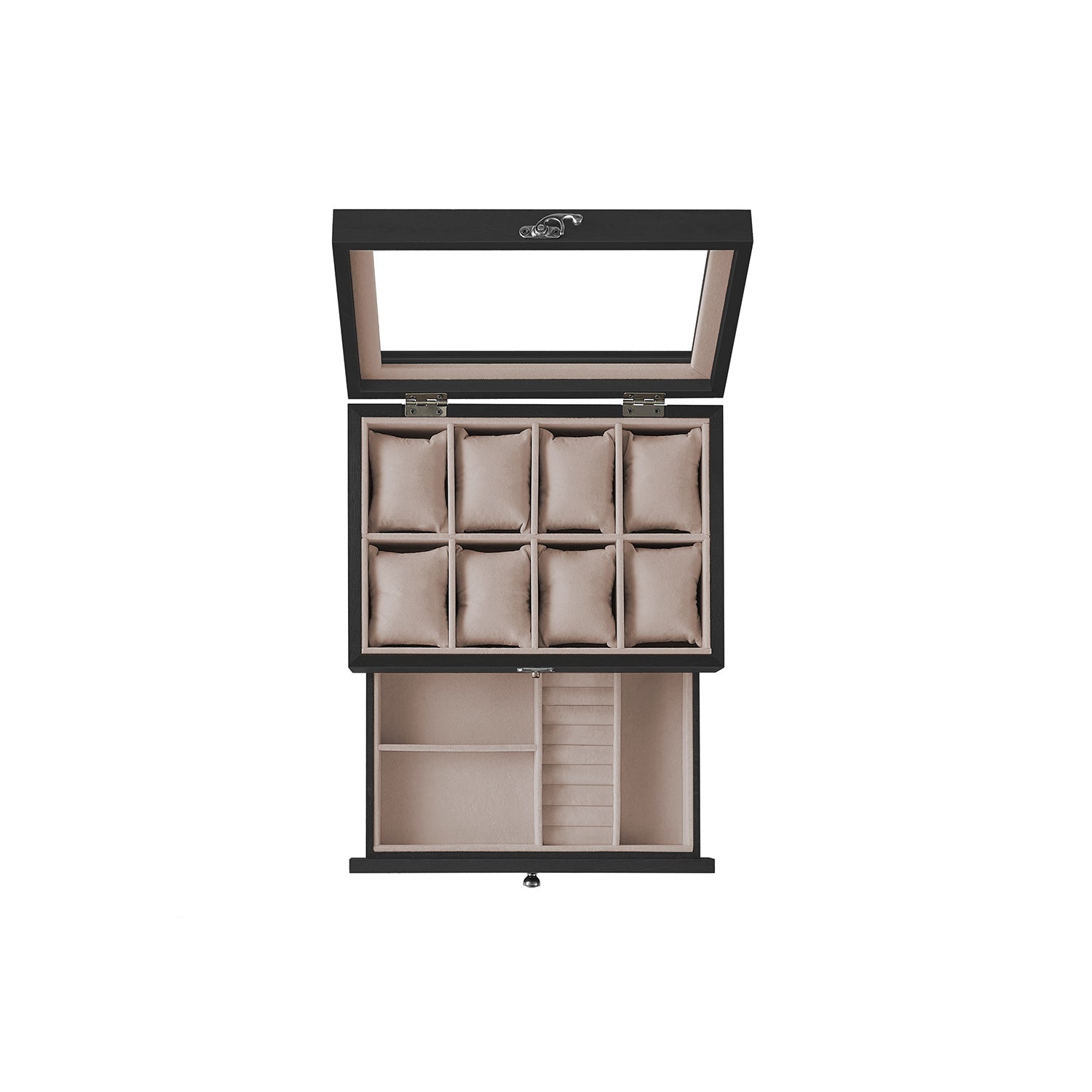 Titta på rutan - med glaslock - 8 fack - fast trä - brunt