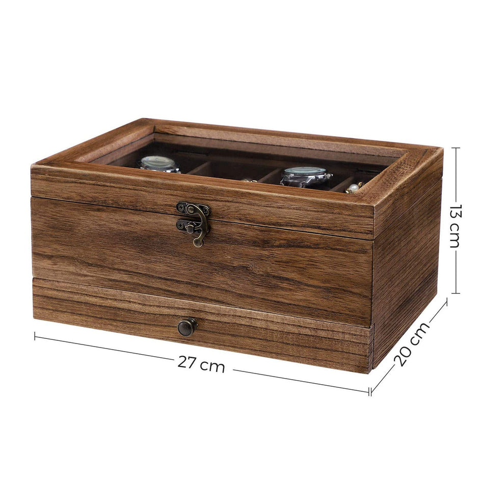 Klockbox – Glaslock – 8 fack – Valnöt