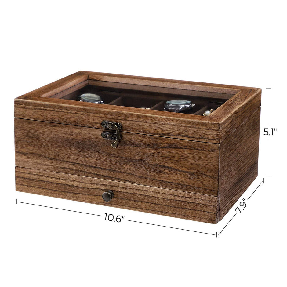 Klockbox – Glaslock – 8 fack – Valnöt