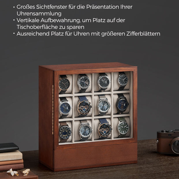 Klocklåda – 12 fack med fönster – kaffebrun