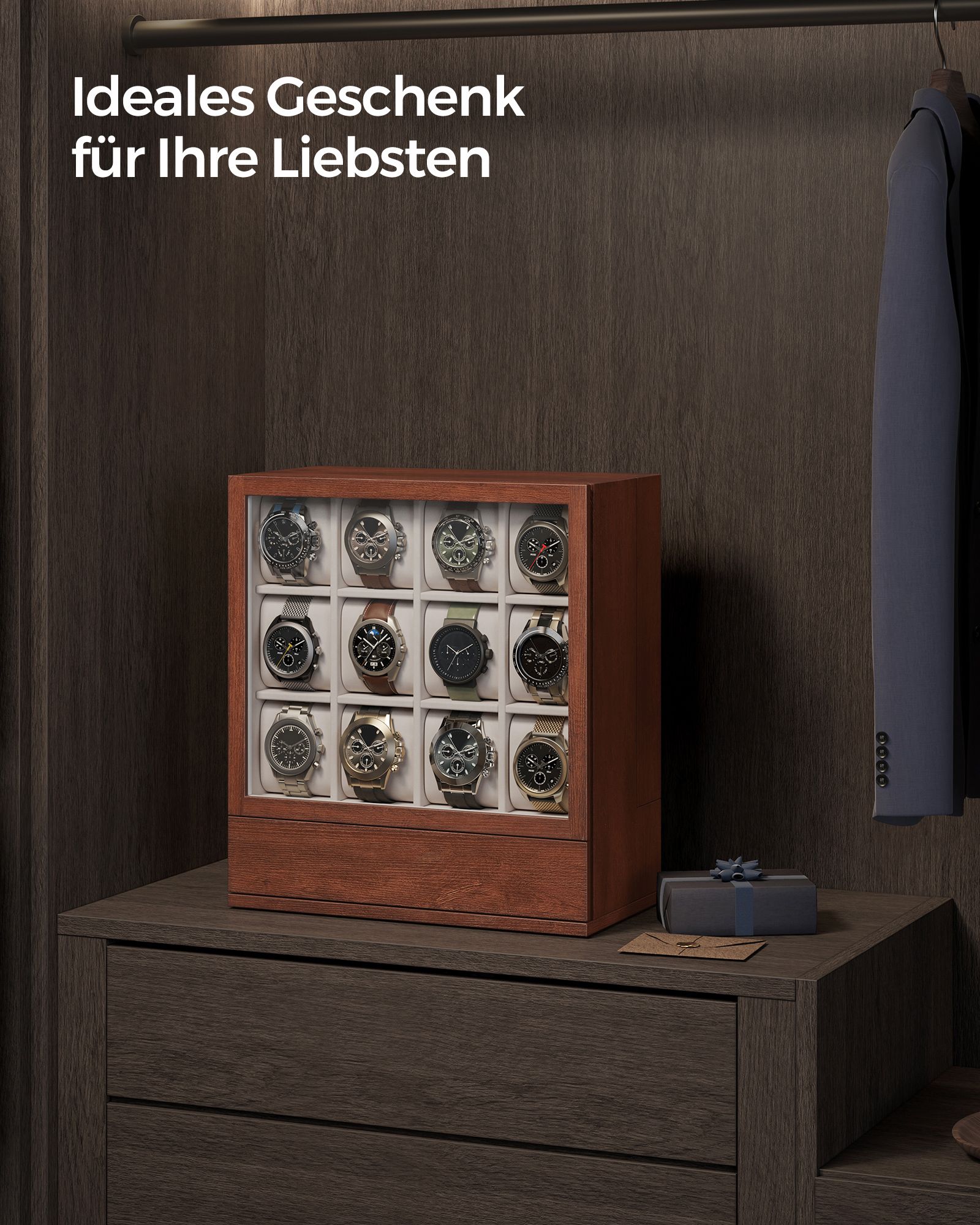 Titta på Box-12-fack-med fönster-gåva idé-kaffe Brown