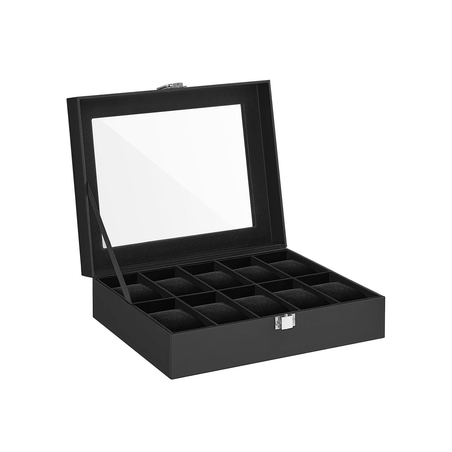 Watchbox - 10 fack - glaslock - svart/grått