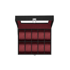Watchbox - 10 fack - glaslock - svart/grått