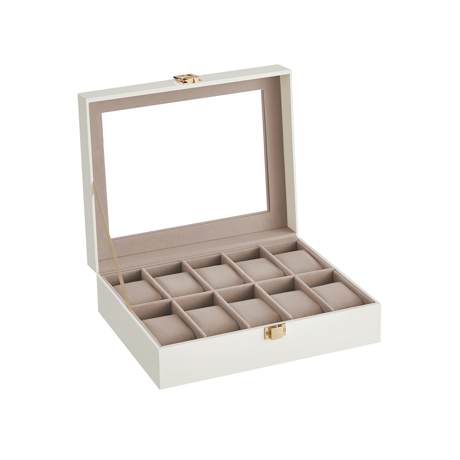 Watchbox - 10 fack - glaslock - svart/grått