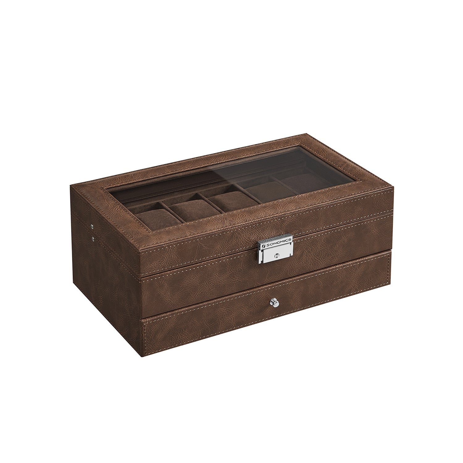 Watchbox - med låda - 12 klockor - smyckesbox - glaslock - svart