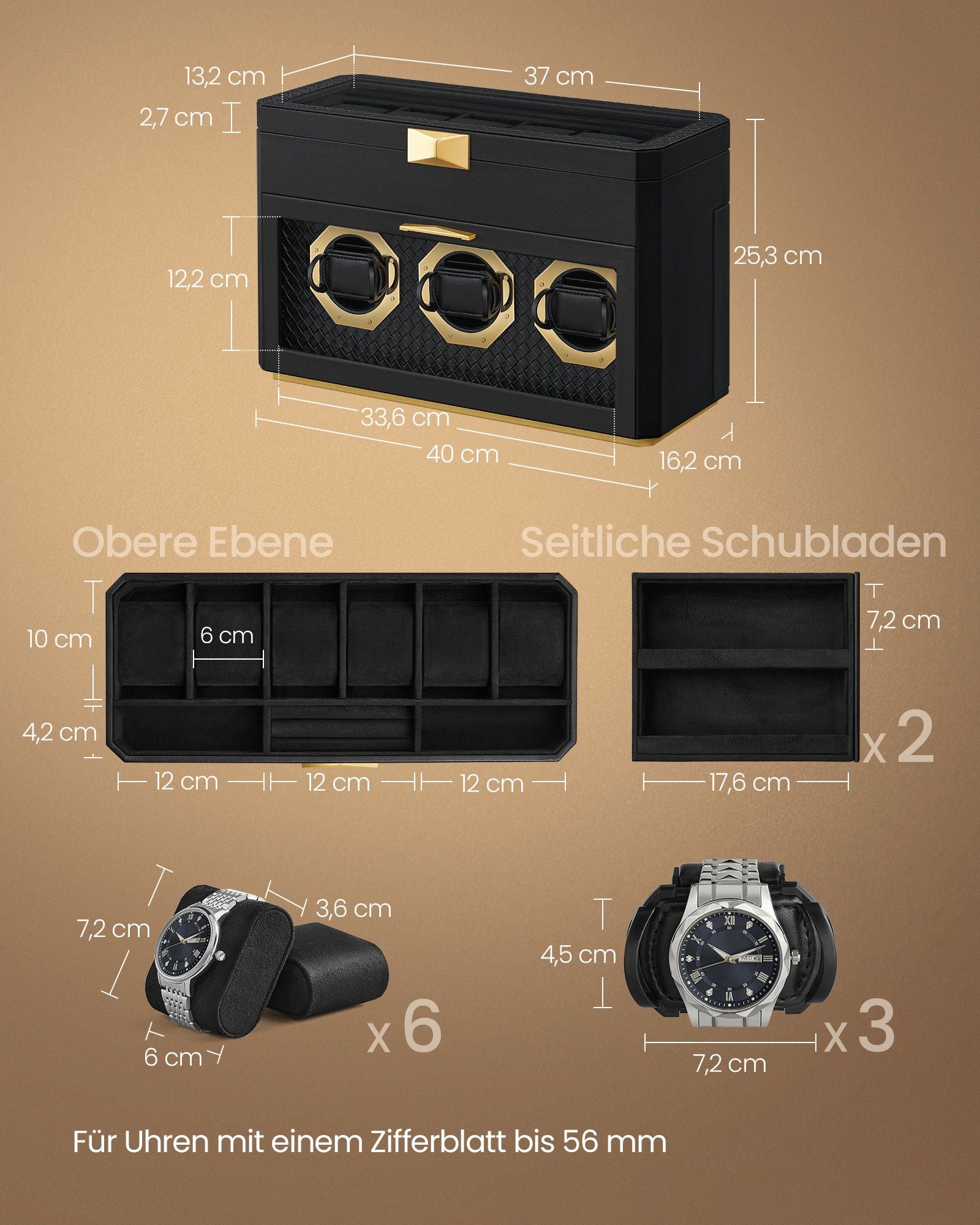 Klockbox – för 9 klockor – bläcksvart