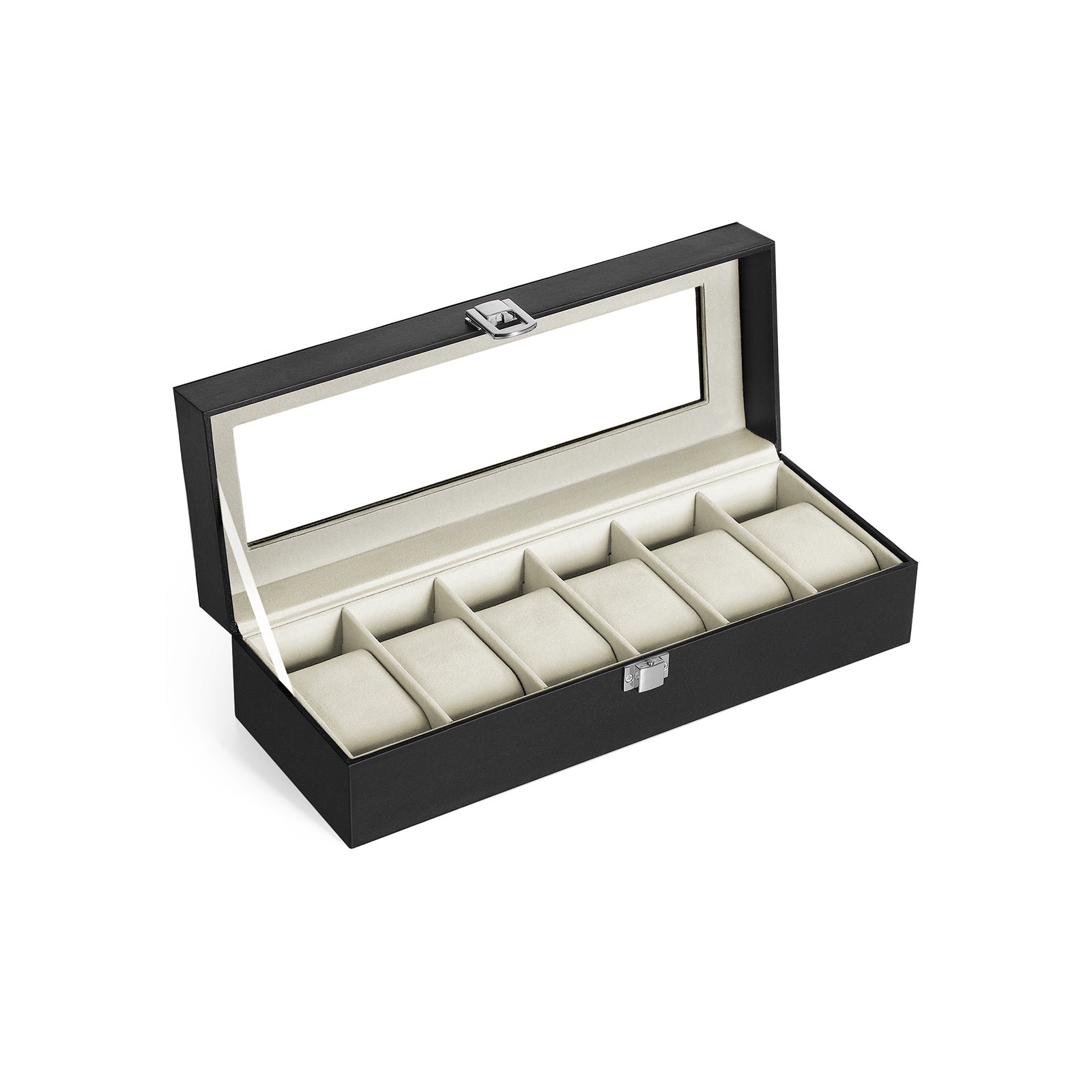 Watchbox - Watch Cabinet med glaslock - för 6 klockor - Svart