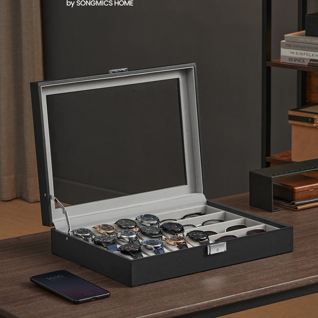 Klockbox – Låsbar med 16 fack – Bläcksvart