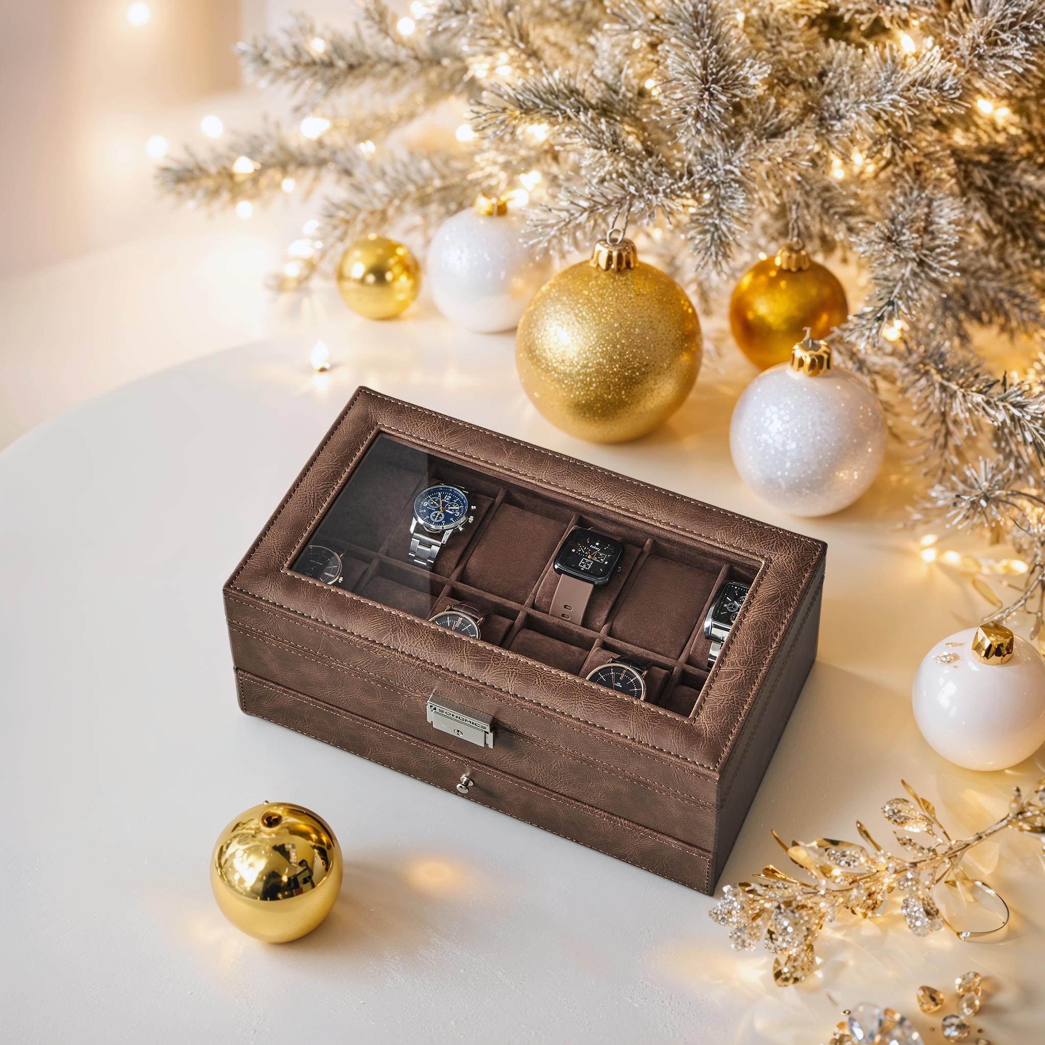 Watchbox med glaslock - 2 lager för 12 klockor