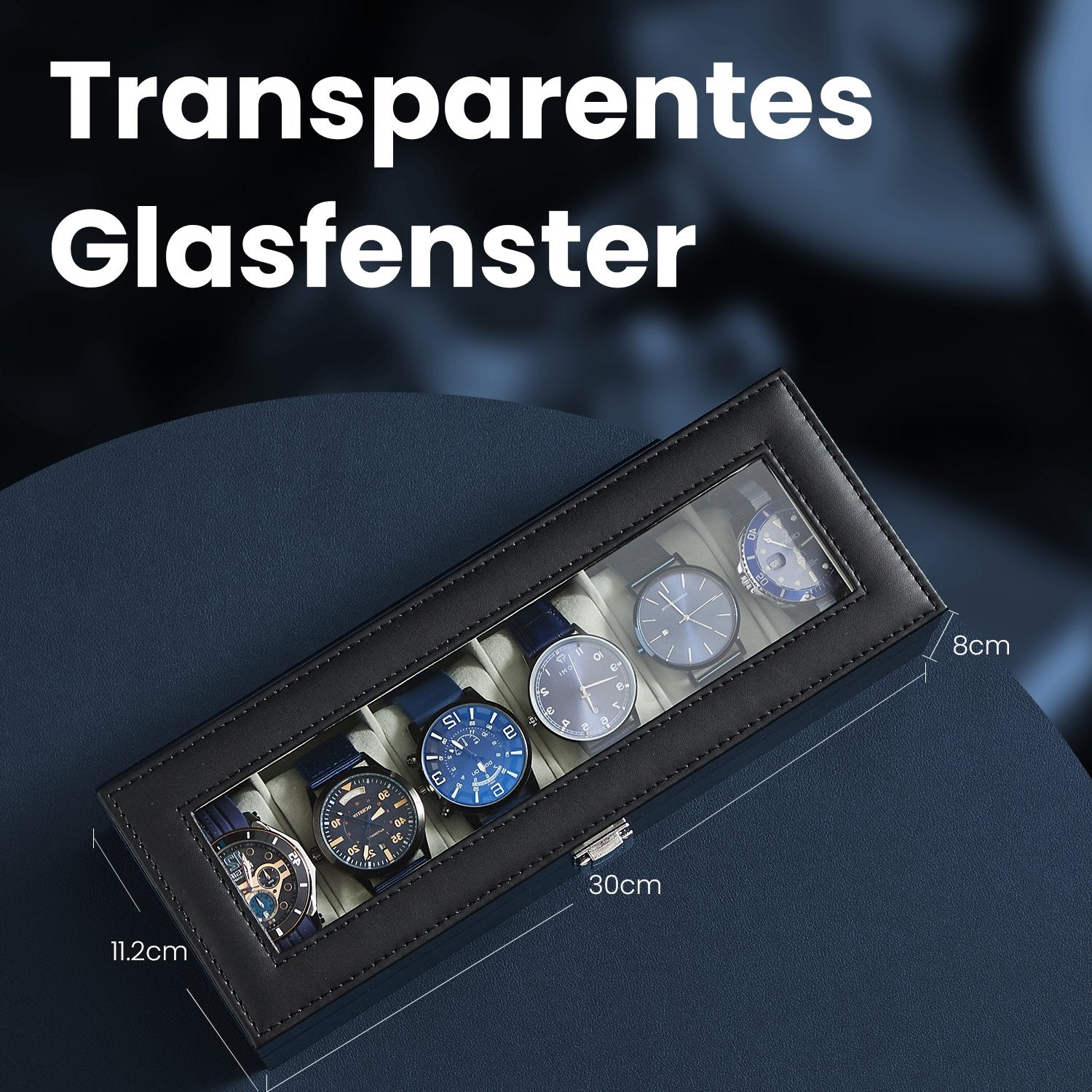 Titta på lådan med glaslock - 6 fack för klockor, elegant skärm
