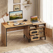 Justerbart – träbord skrivbord med öppna fack, lådor och dörrskåp, – / 2 2 1 181 x 60 x 76 cm – Natur