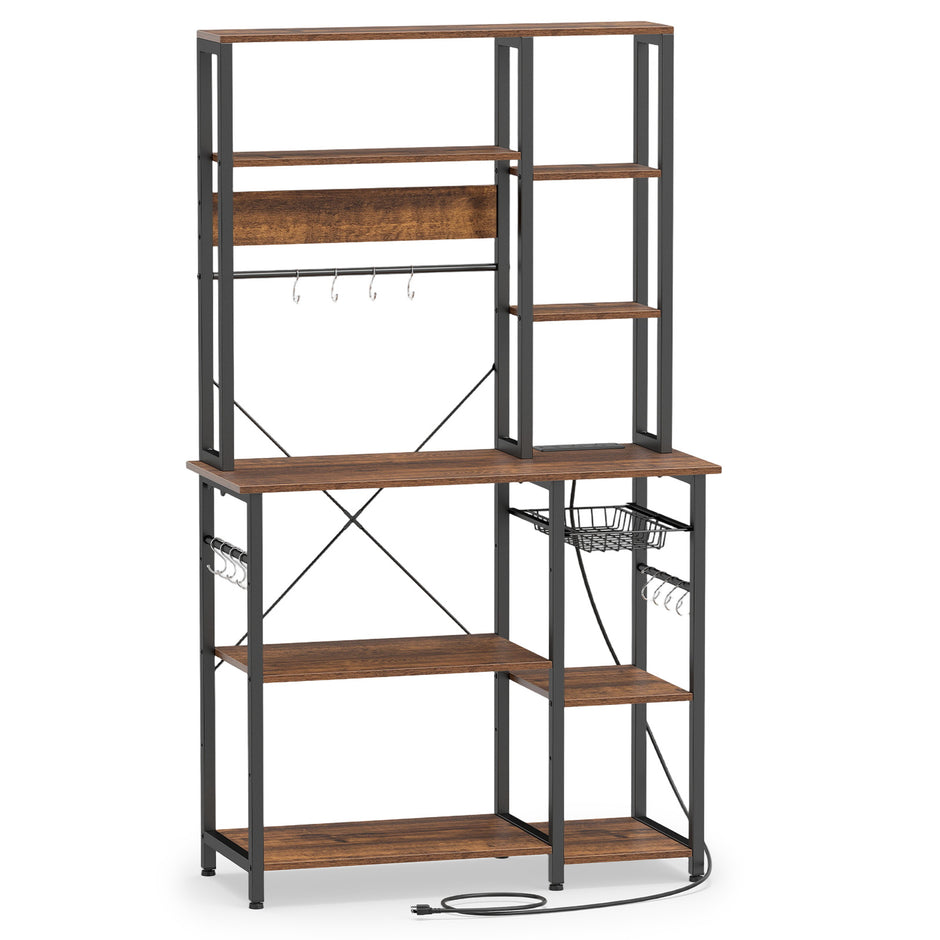 stegs – kökshylla med eluttag och trådkorg Stativhylla Mikrovågsugnshylla Bagarhylla – 6 99 x 40 x 170 cm – Brun