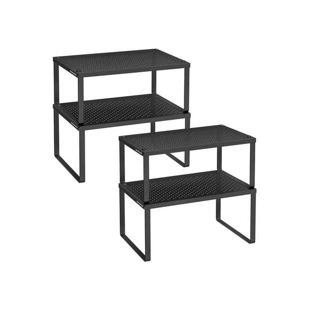 Ört rackuppsättning av 4 utbyggbart och stapelbara bläck svart