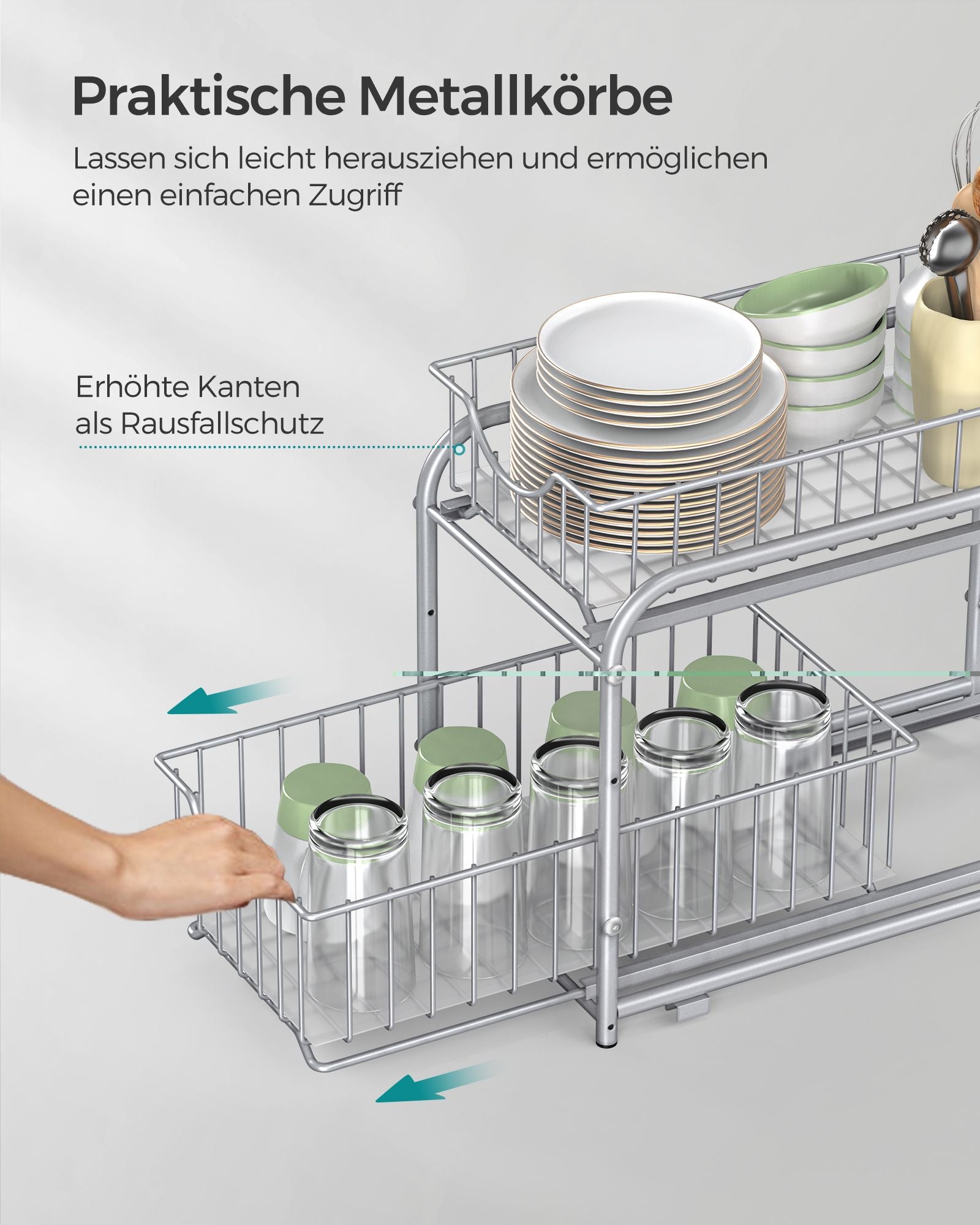 Köksgjutningsarrangör - Uppsättning av 2 - Metalliskt silver