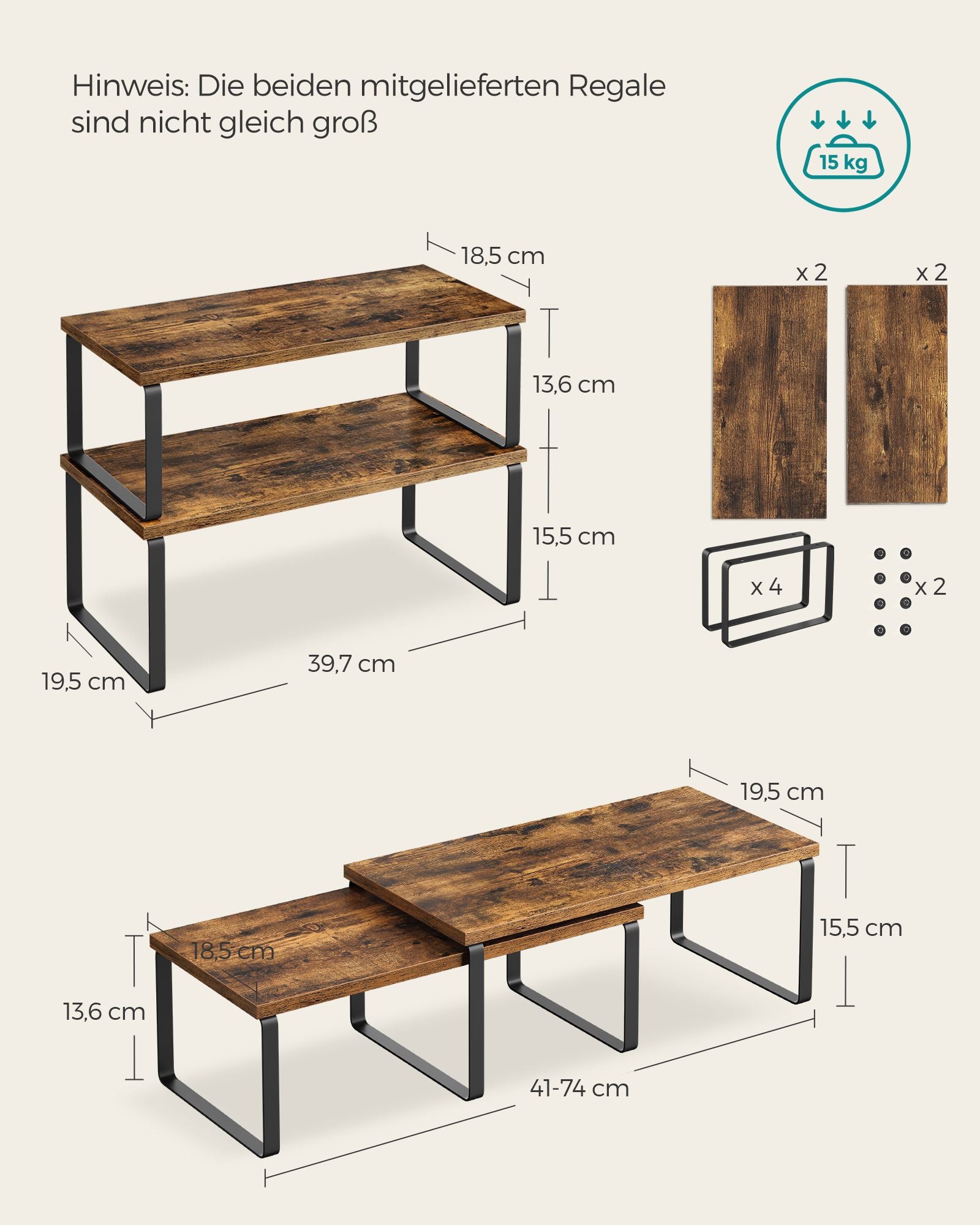 Kryddställ – set om 4 – metallram – bläcksvart och vintagebrun