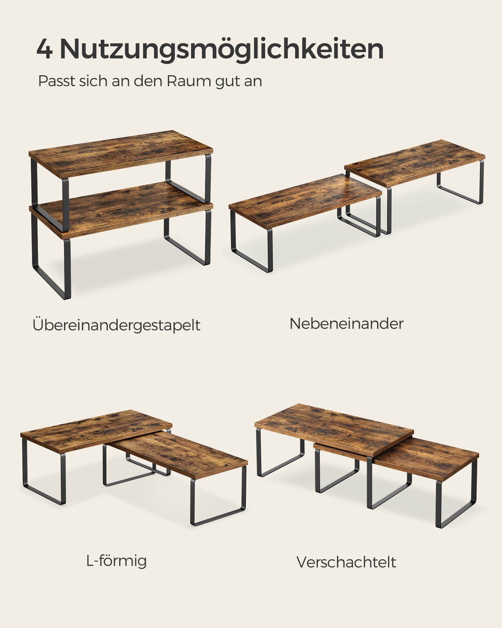 Kryddställ – set om 4 – metallram – bläcksvart och vintagebrun