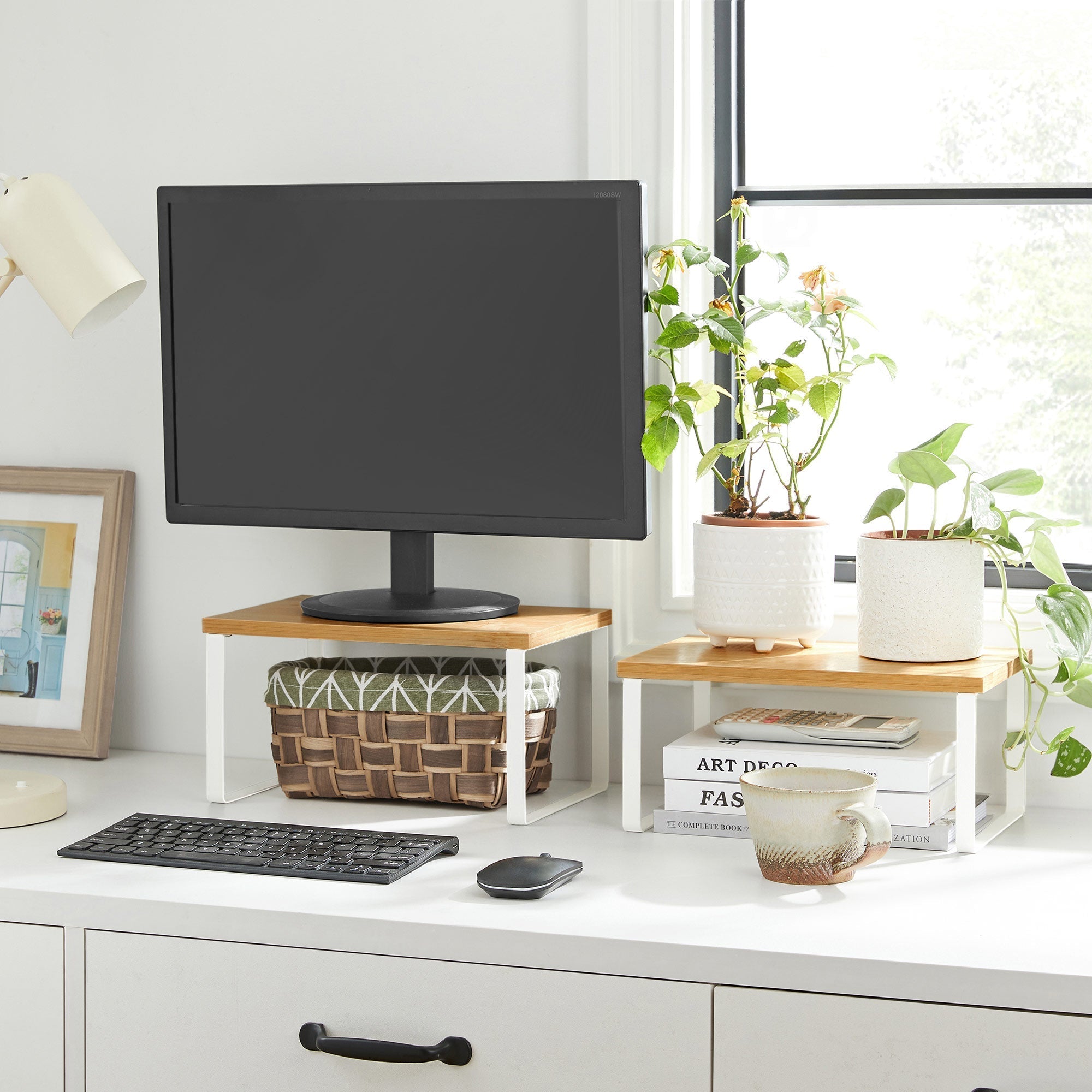 Örtställen - Köksplankor - Köksarrangörer - Uppsättning av 2 - Metallram - White / Naturel