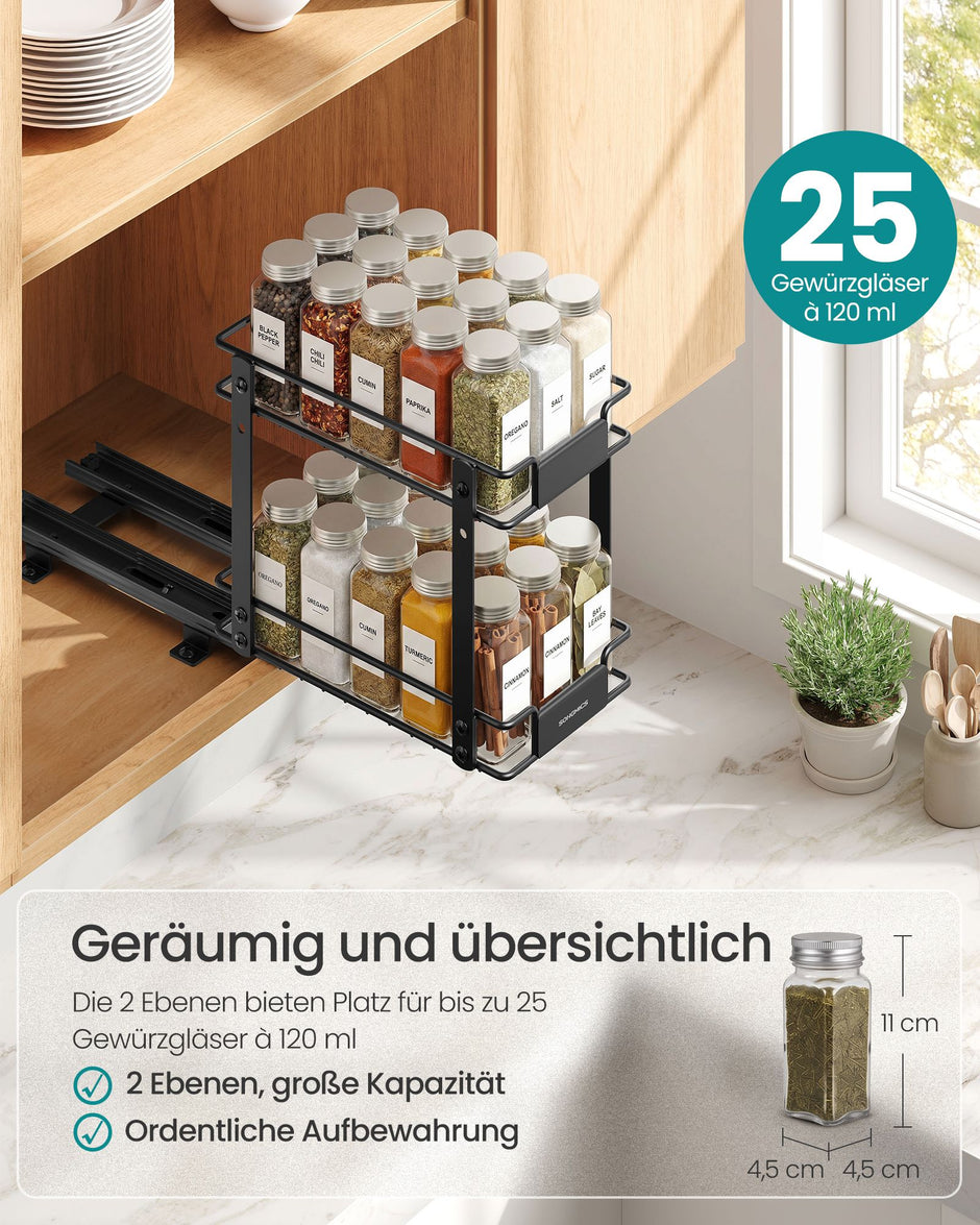 Kruidenrek - Uittrekbaar met 2 Niveaus - Staal Verstelbaar - Zwart - 27 x 15,2 x 23,8 cm