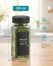 Kruidenpotjes Glas – Set van 12 – 120 ml – Met Strooideksel en Etiketten – Zwart