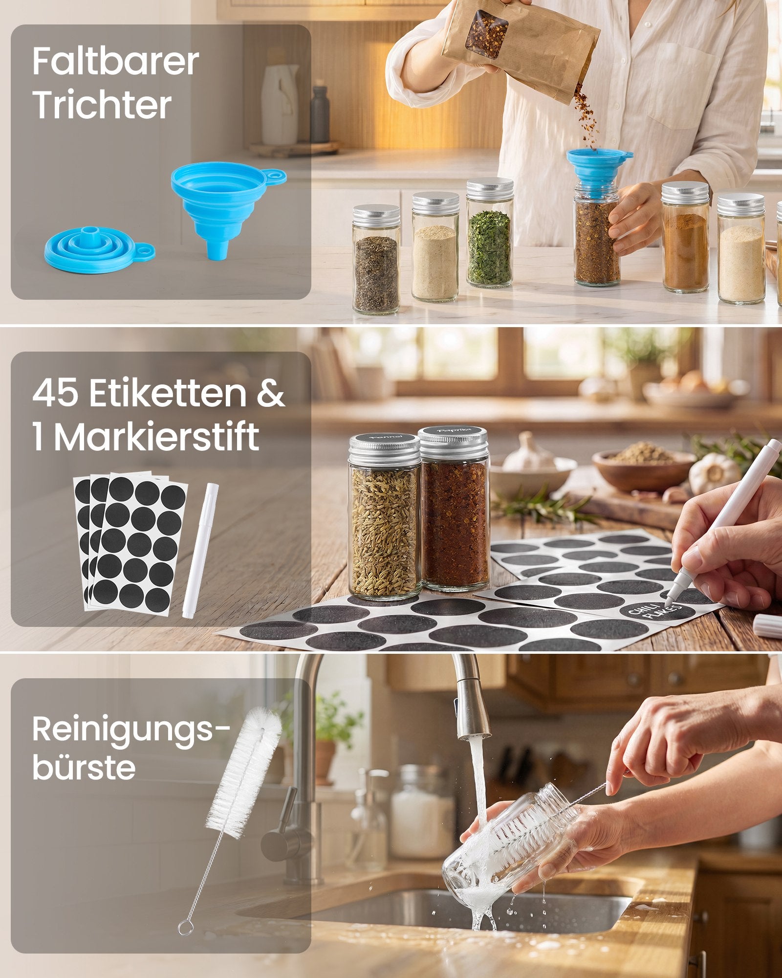 Draaibaar Kruidenrek - 16 Potjes - Met Etiketten - Mat Wit-Naturel Beige