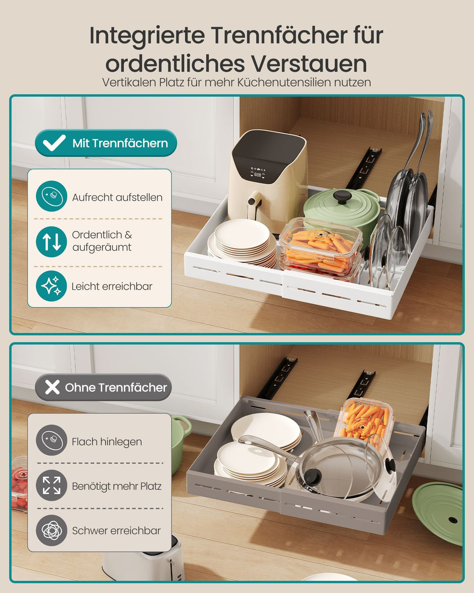 Uittrekbare Kastlade – In Breedte Verstelbaar 30-51,5 cm – Met Scheidingswanden – Matwit