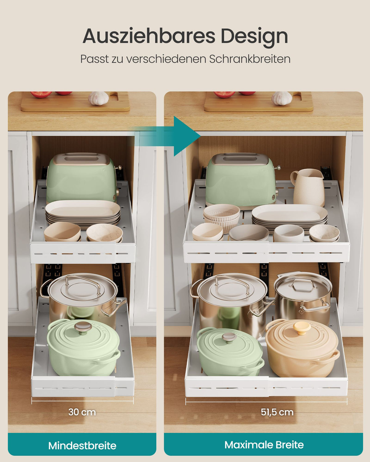 Uittrekbare Kastlades – Set van 2 – In Breedte Verstelbaar 30-51,5 cm – 53,4 cm Diep – Matwit