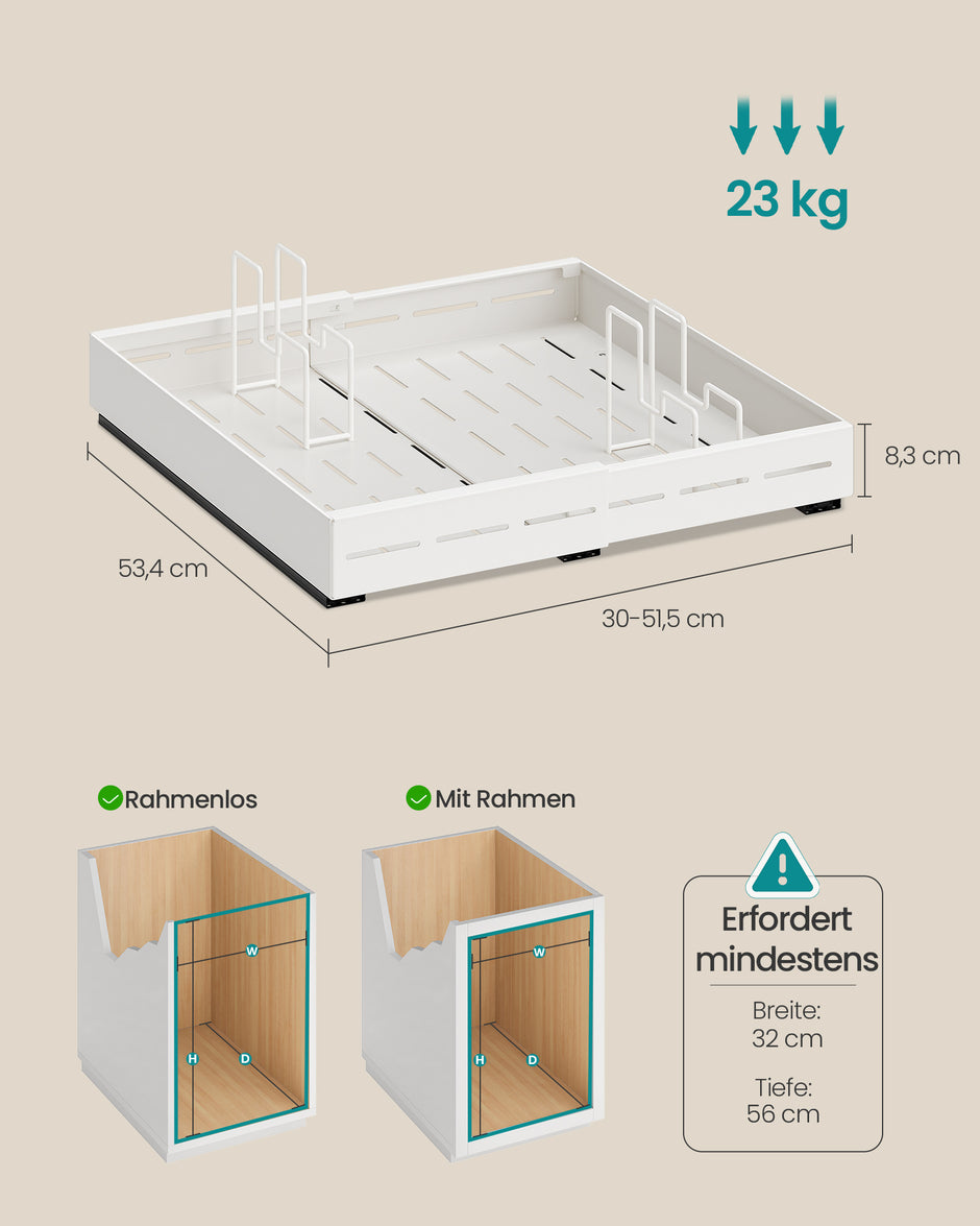 Uittrekbare Kastlades – Set van 2 – In Breedte Verstelbaar 30-51,5 cm – 53,4 cm Diep – Matwit
