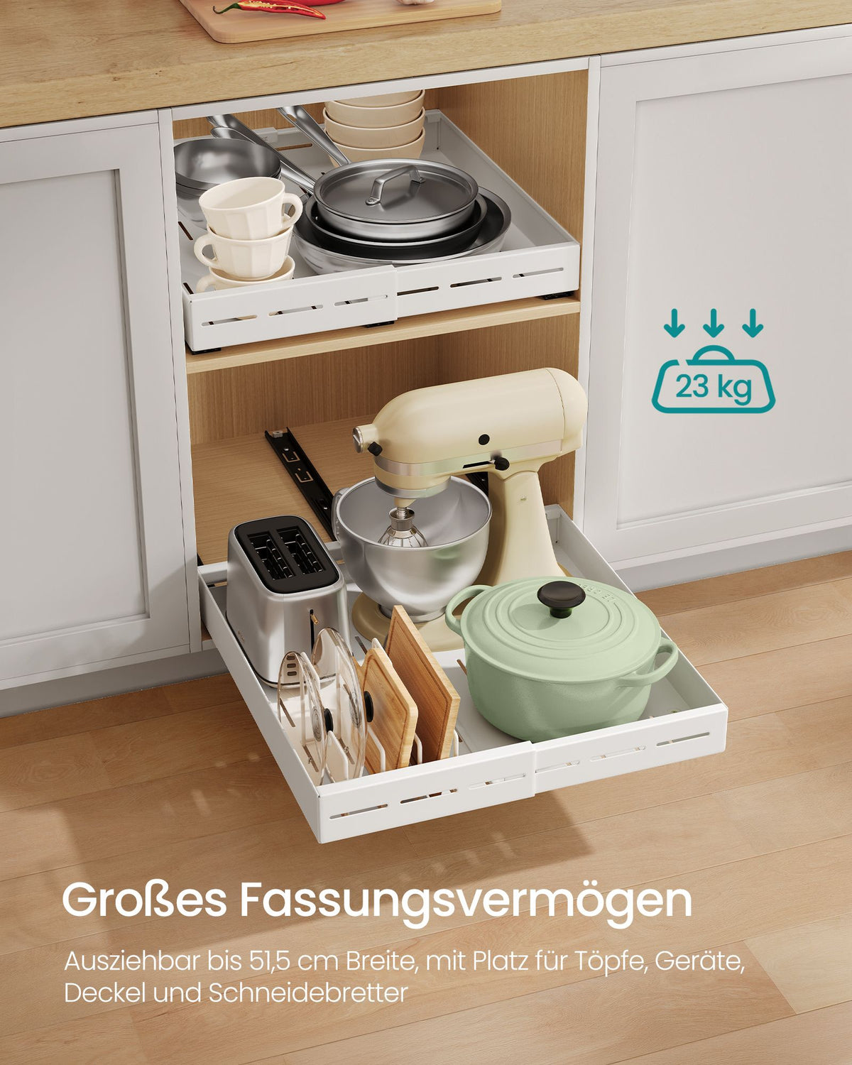 Uittrekbare Kastlades – Set van 2 – In Breedte Verstelbaar 30-51,5 cm – 53,4 cm Diep – Matwit
