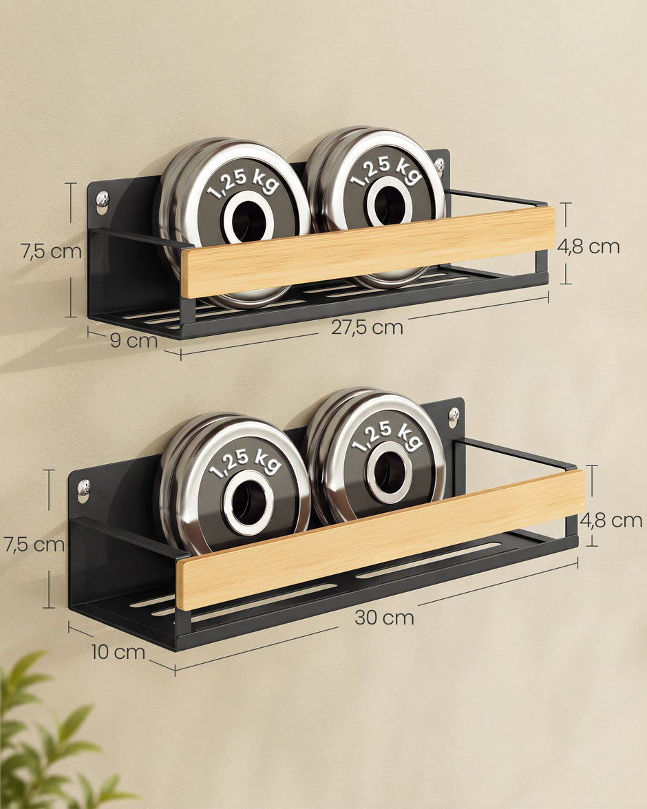 Kruidenrek voor aan de Wand – Set van 2 – Magnetisch – Staal en Bamboe – Inktzwart