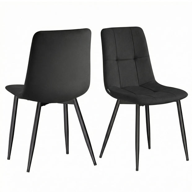 Eetkamerstoelen – Set van 2 – Fluweel – Metalen Poten – Inktzwart