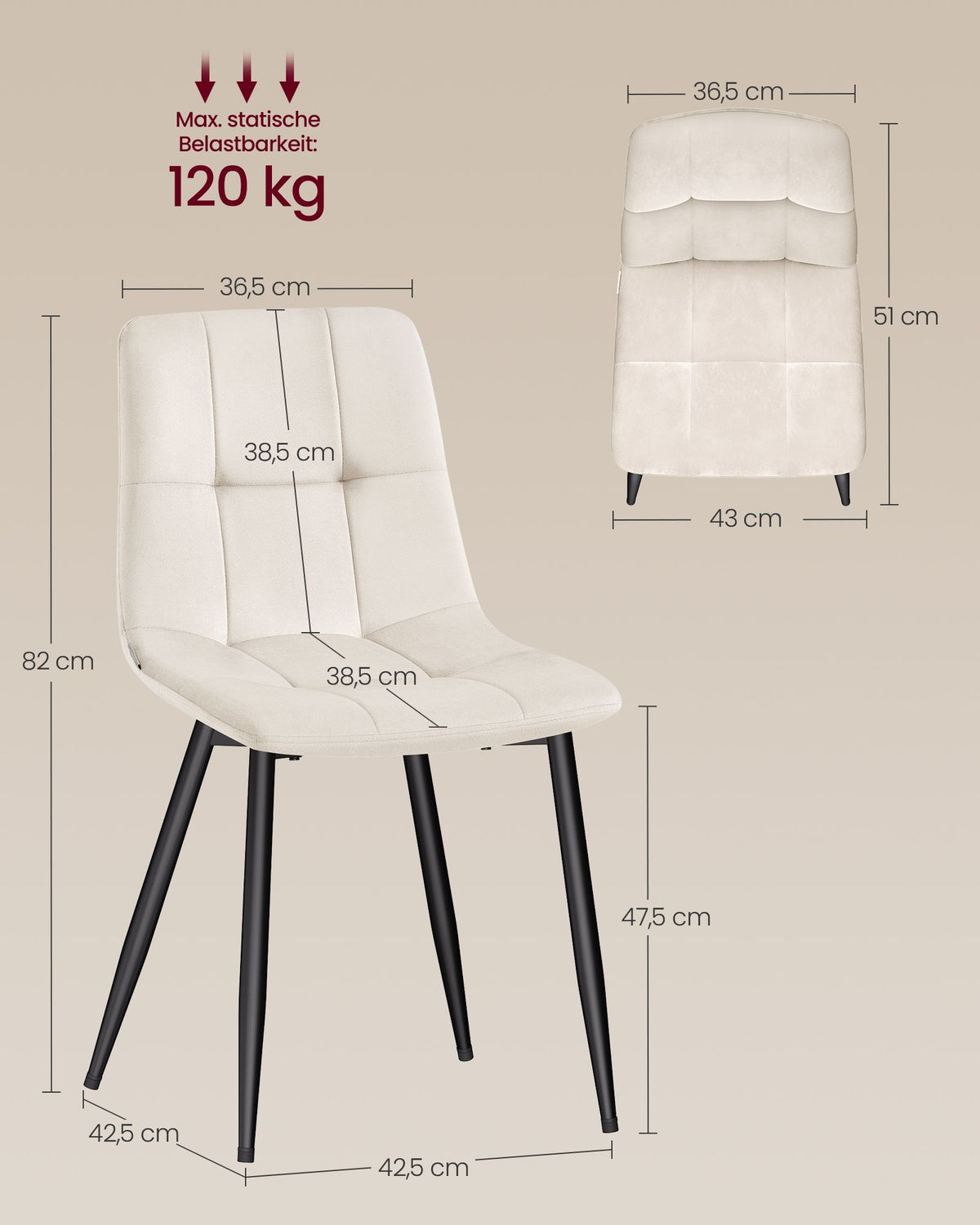 Eetkamerstoelen – Set van 2 – Fluweel – Metalen Poten – Greige