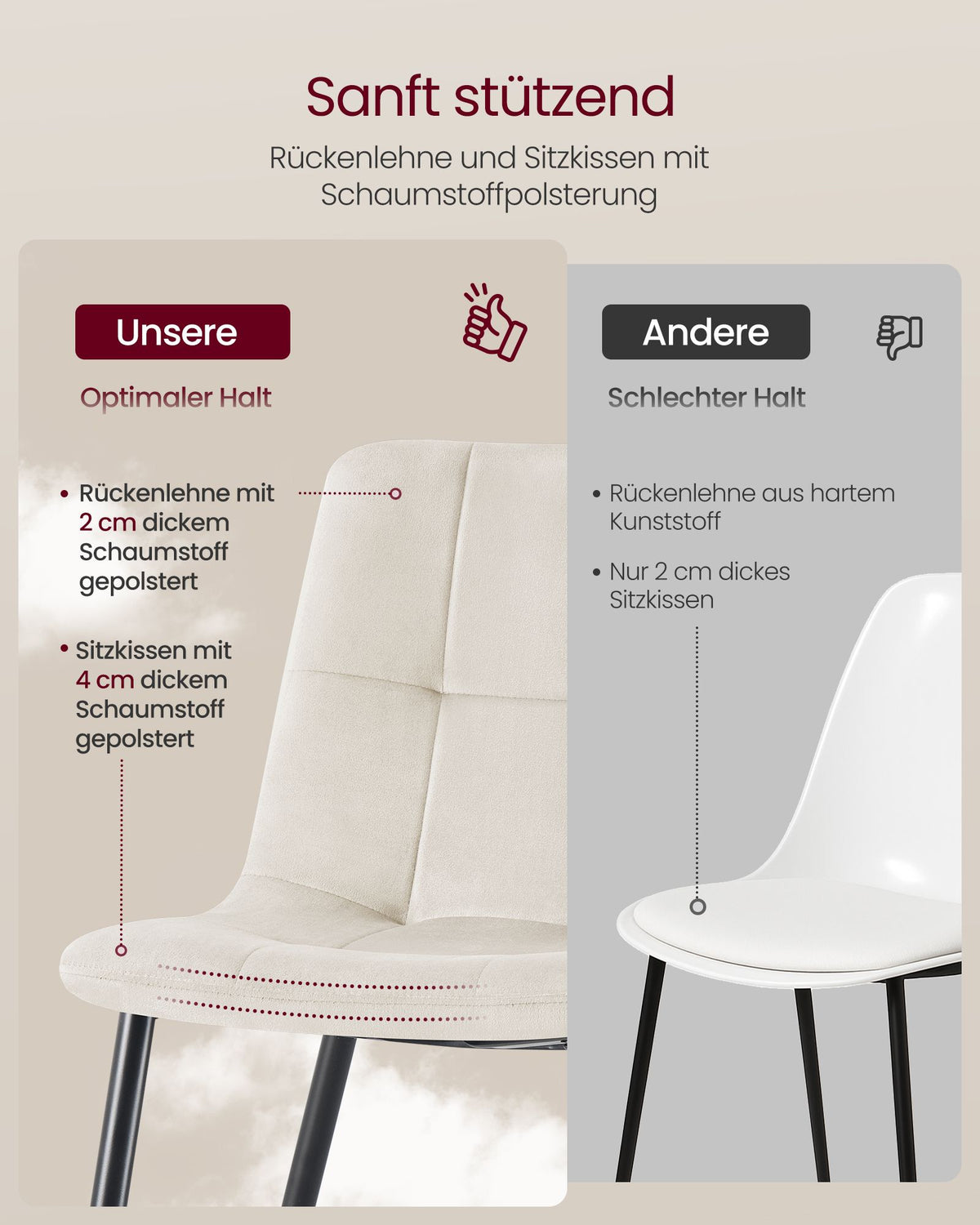 Eetkamerstoelen – Set van 2 – Fluweel – Metalen Poten – Greige