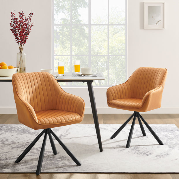 Matsalsstol – Med armstöd – Sammet – Caramel brun-bläck svart